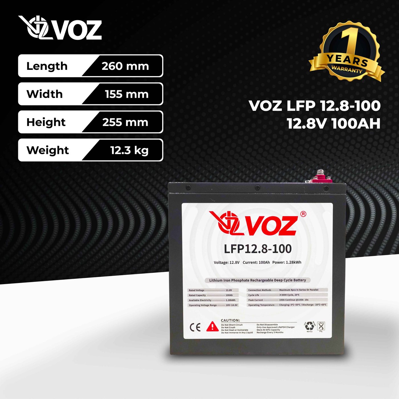 VOZ Baterai LifePO4 Iron Case 12.8V 100Ah | Baterai LFP 12.8V 100Ah | LFP 12.8-100