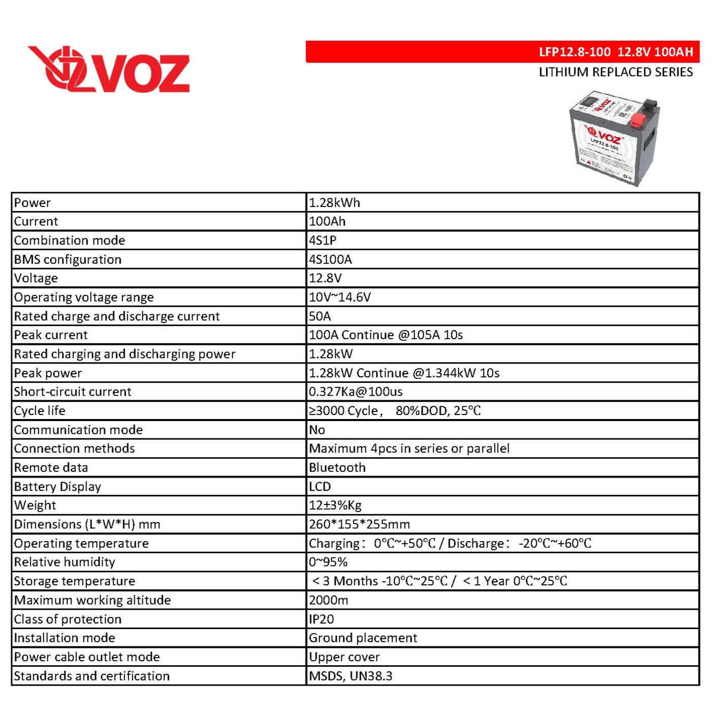 VOZ Baterai LifePO4 Iron Case 12.8V 100Ah | Baterai LFP 12.8V 100Ah | LFP 12.8-100 4