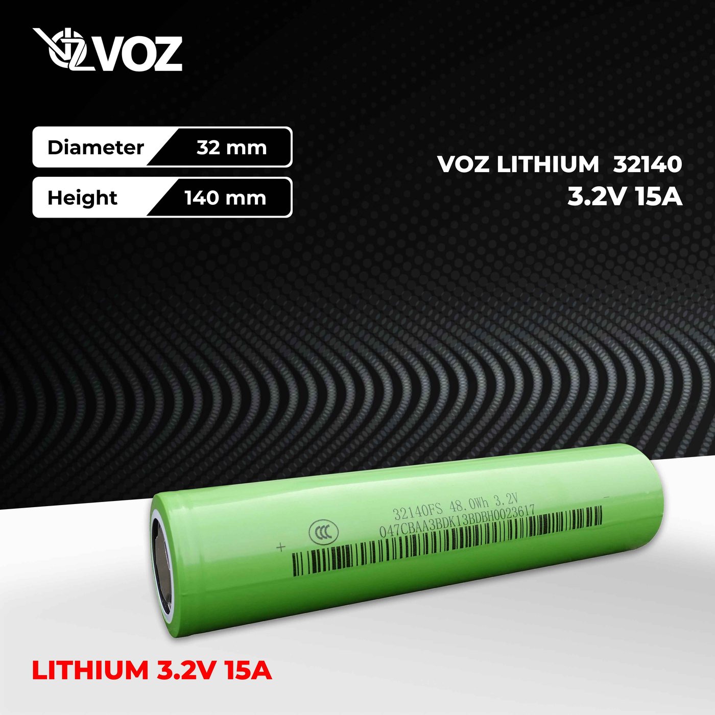 Voz Baterai LifePo4 Lithium iron phosphate 32140 3.2V 15.000 mAh 2