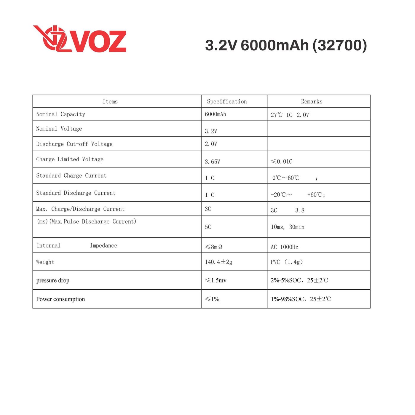 Voz Baterai LifePo4 Lithium iron phosphate 32700 3.2V 6000 mAh 5