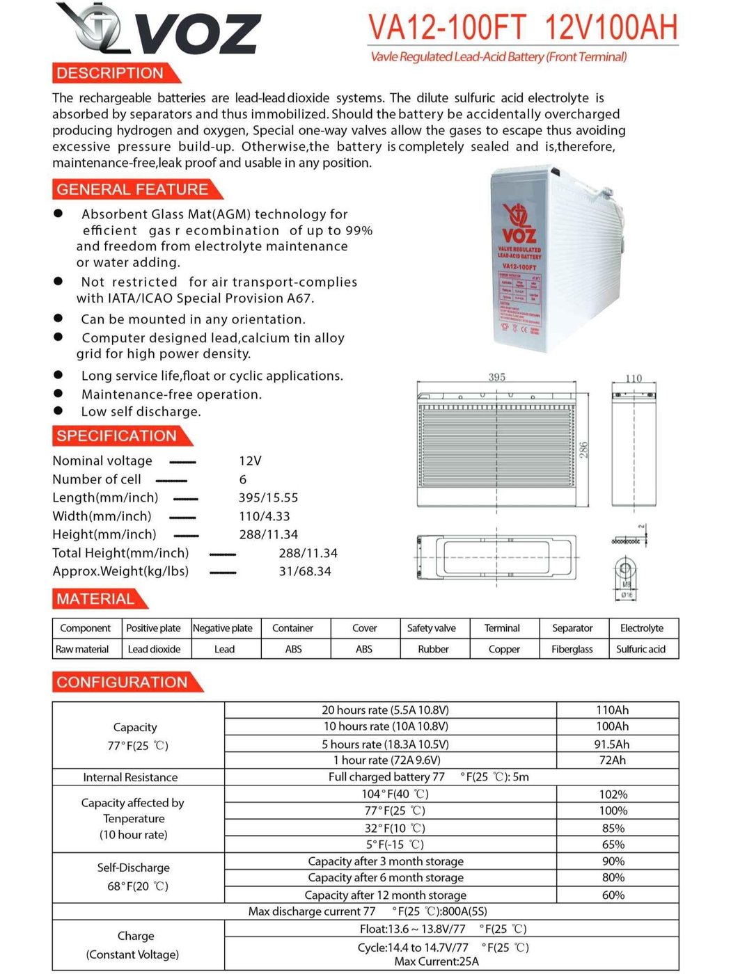 Voz Baterai VRLA 12V 100 Ah - Front Terminal | Baterai UPS 4