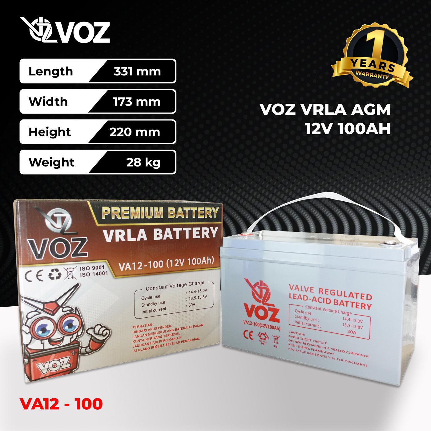 Voz Baterai VRLA 12V 100 Ah Short| Baterai Solar Panel | Panel Surya
