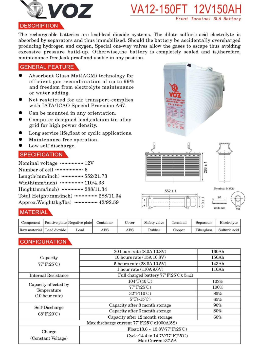 Voz Baterai VRLA 12V 150 Ah - Front Terminal | Baterai UPS 4