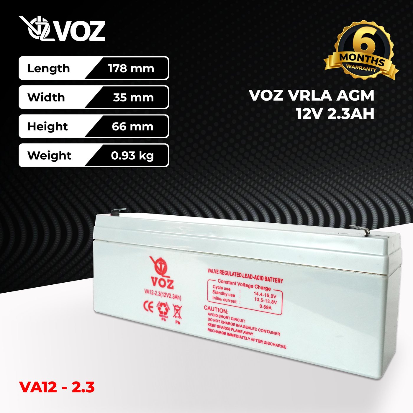 Voz Baterai VRLA 12V 2.3 Ah | Baterai Aki Voz 12V