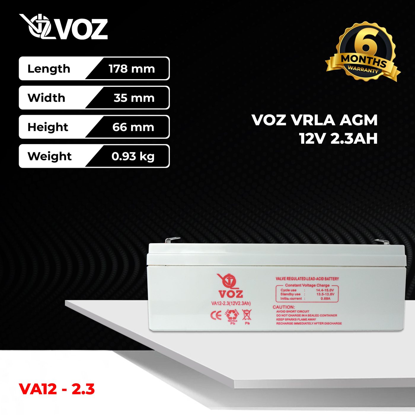 Voz Baterai VRLA 12V 2.3 Ah | Baterai Aki Voz 12V 2