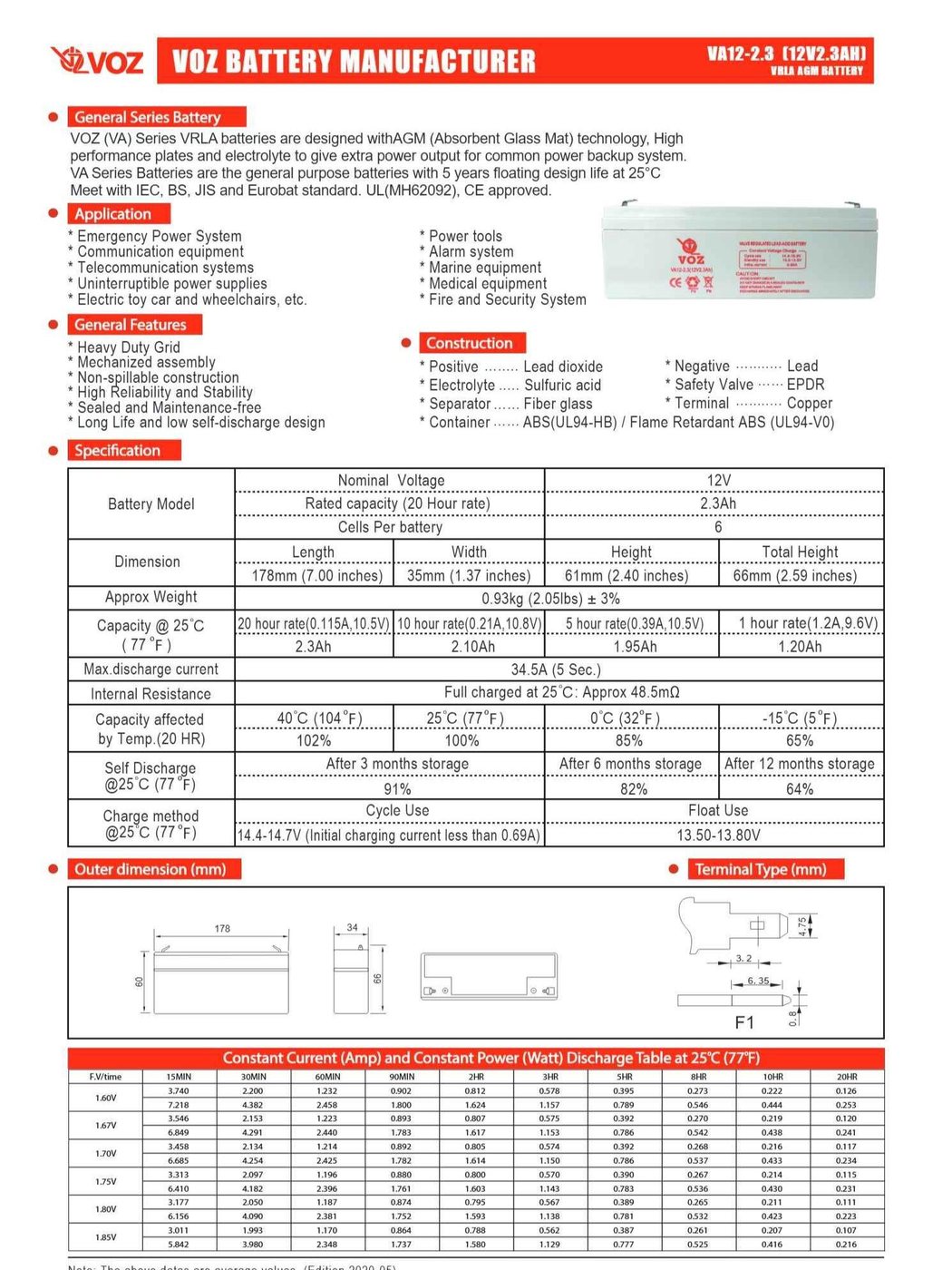 Voz Baterai VRLA 12V 2.3 Ah | Baterai Aki Voz 12V 3