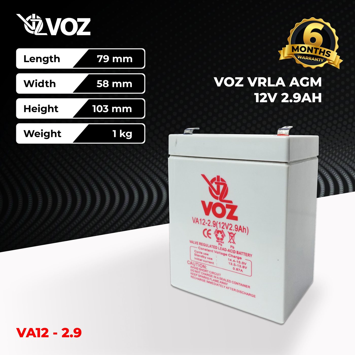 Voz Baterai VRLA 12V 2.9 Ah | Baterai Aki Voz 12V 2