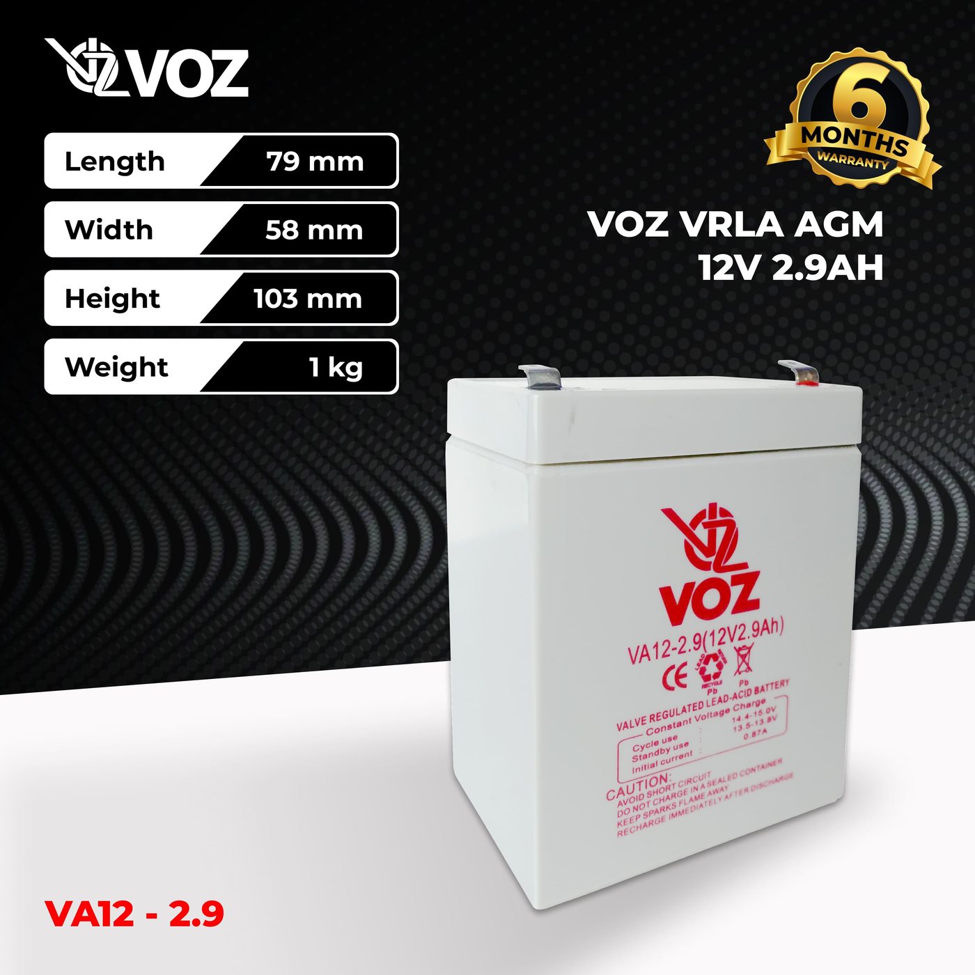 Voz Baterai VRLA 12V 2.9 Ah | Baterai Aki Voz 12V 3
