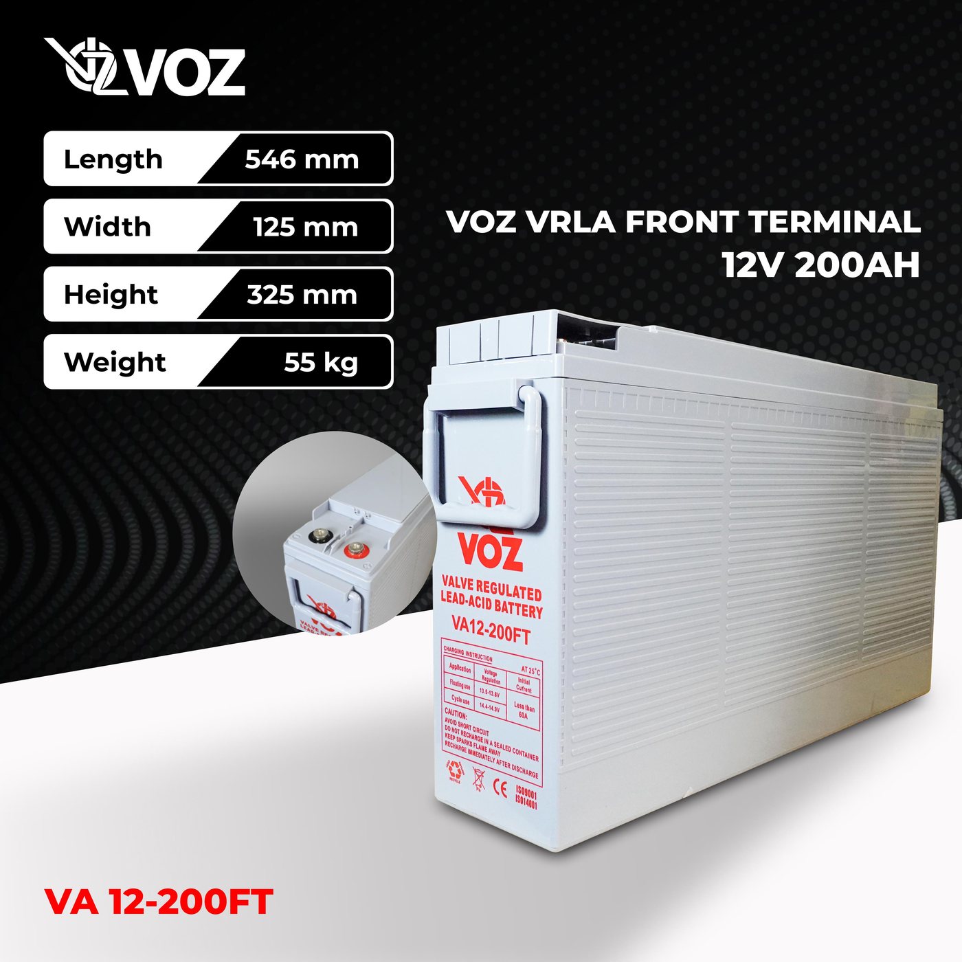 Voz Baterai VRLA 12V 200 Ah - Front Terminal | Baterai UPS