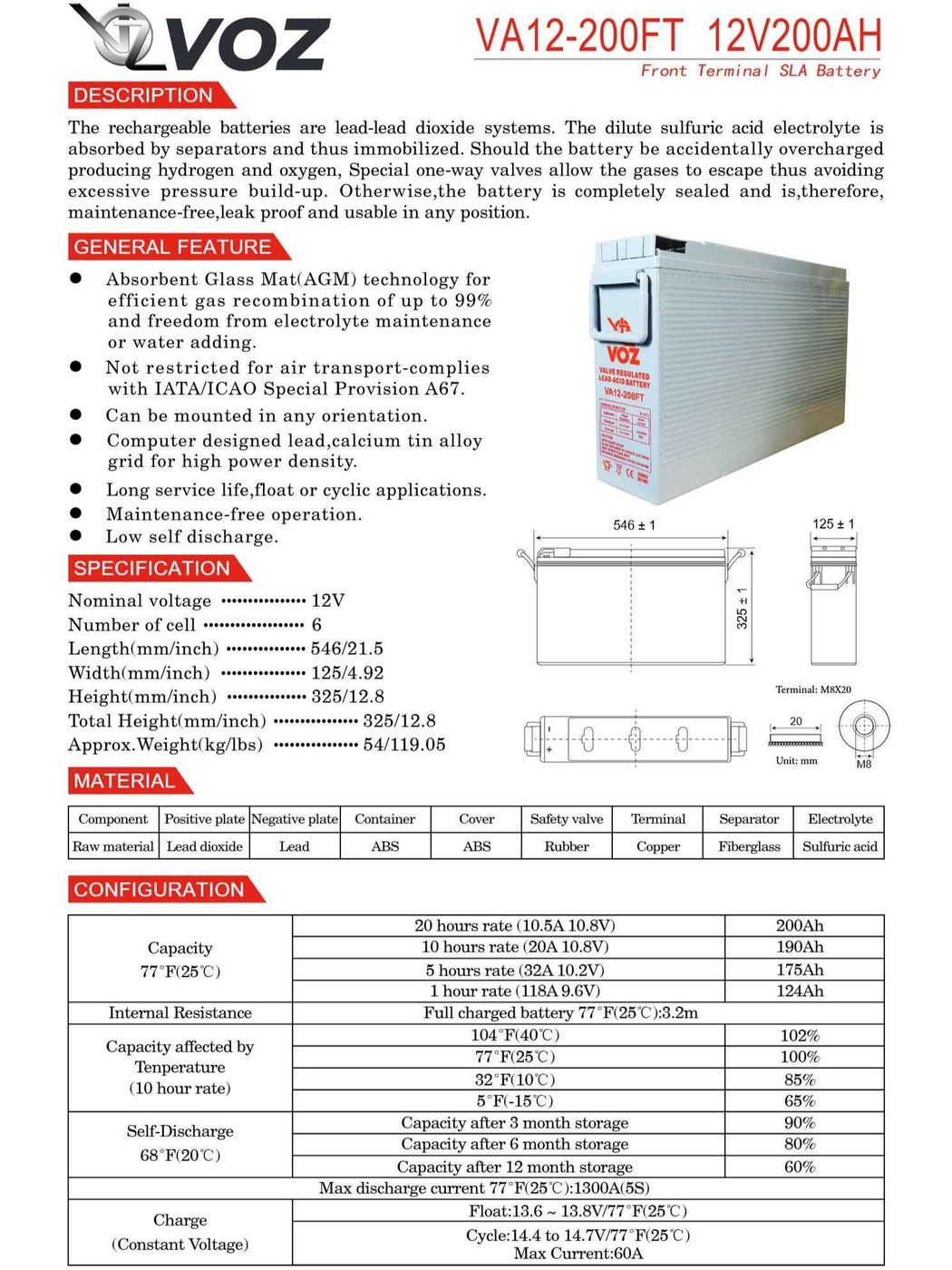 Voz Baterai VRLA 12V 200 Ah - Front Terminal | Baterai UPS 4