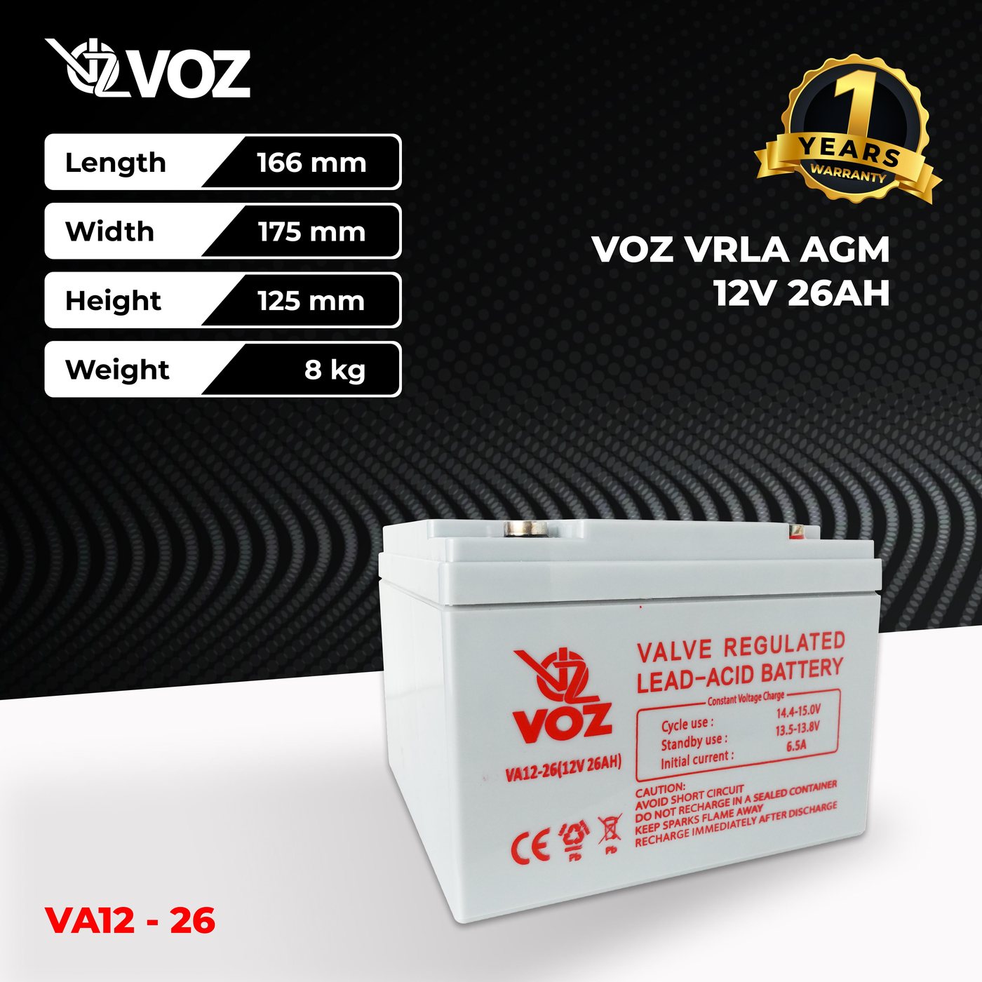 Voz Baterai VRLA 12V 26 Ah | Baterai Solar Panel | Baterai Solar Cell