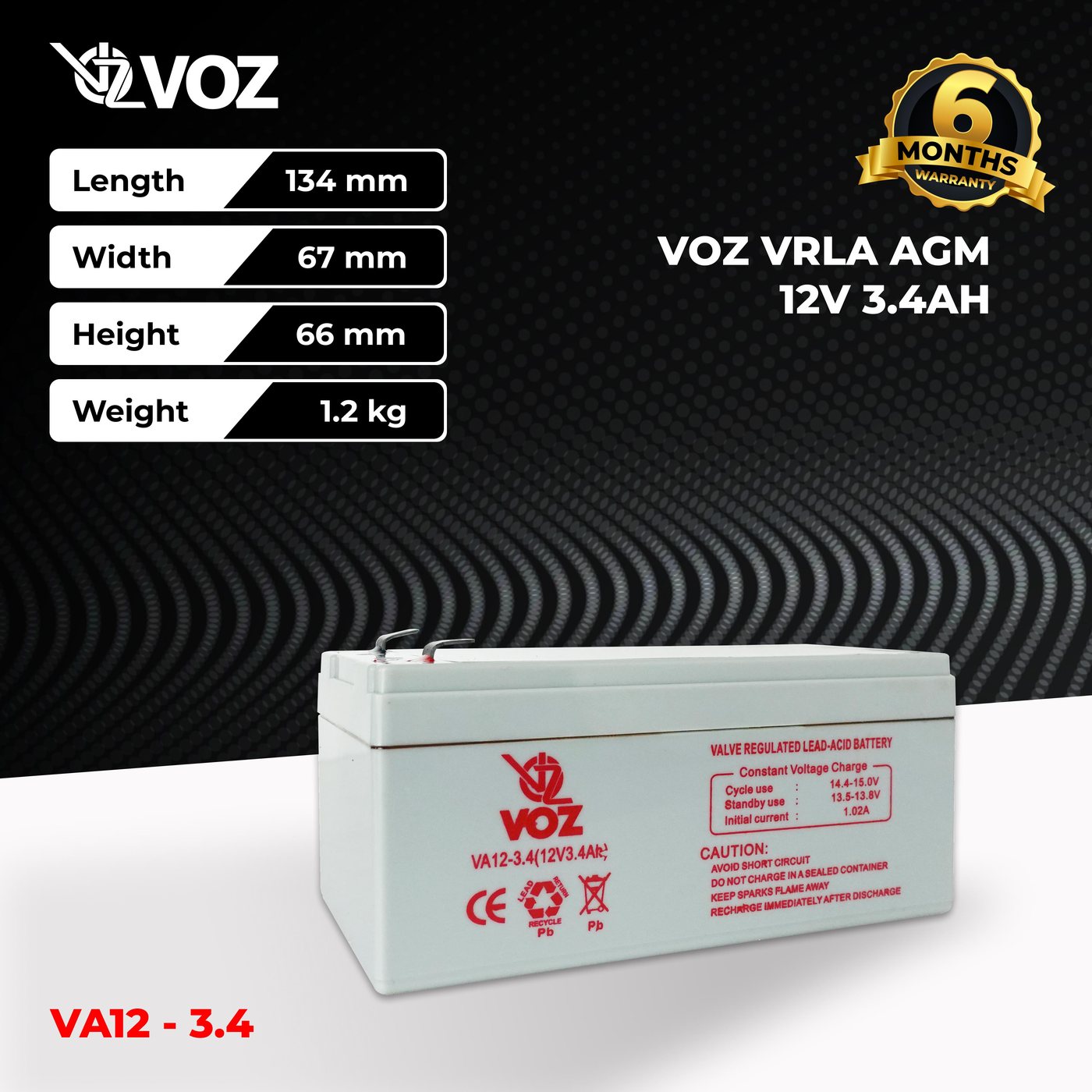 Voz Baterai VRLA 12V 3.4 Ah | Baterai Aki Voz 12V