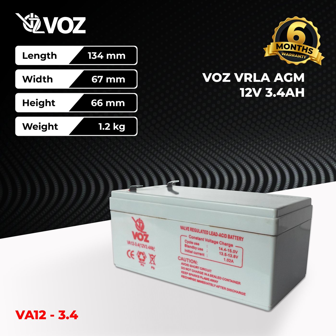 Voz Baterai VRLA 12V 3.4 Ah | Baterai Aki Voz 12V 2