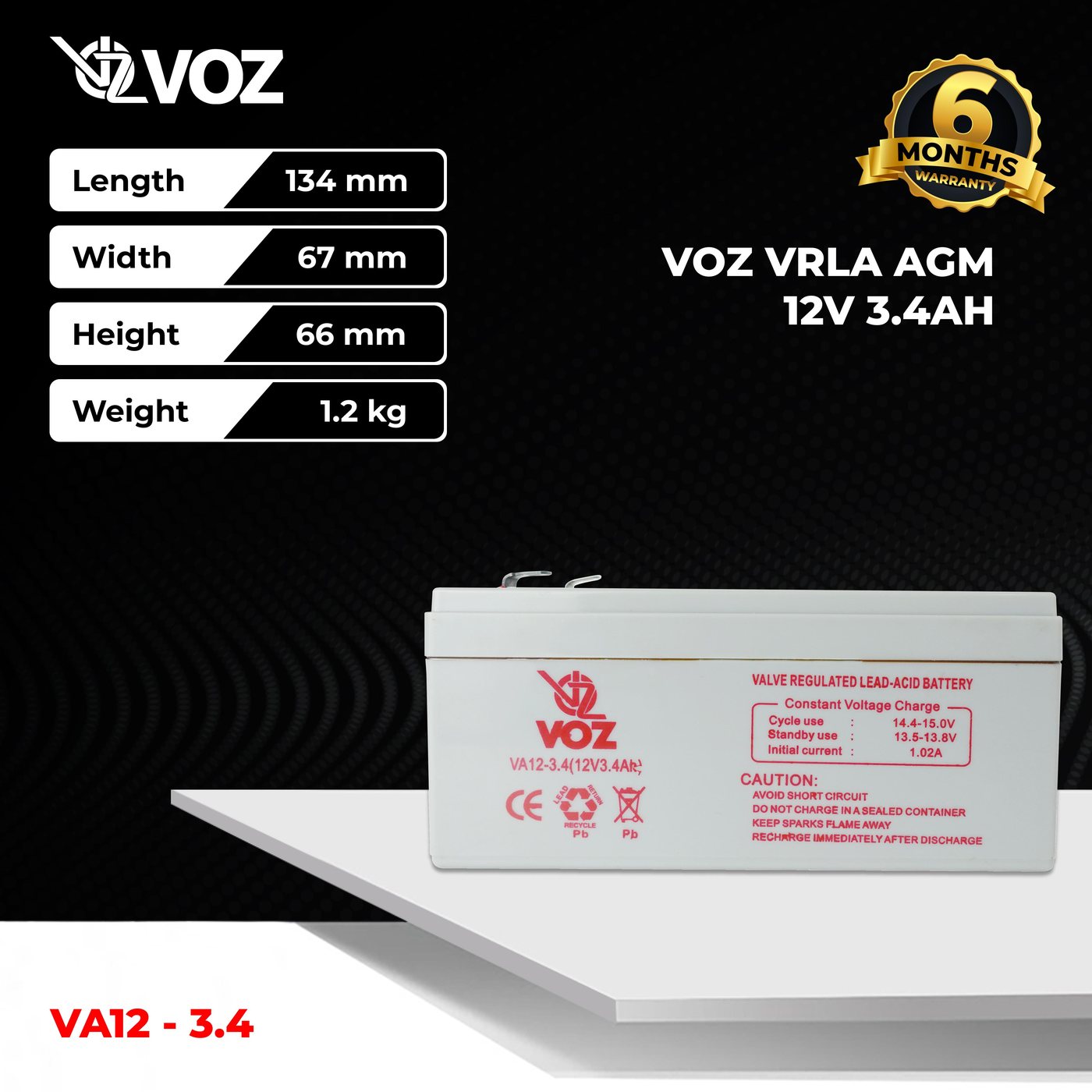 Voz Baterai VRLA 12V 3.4 Ah | Baterai Aki Voz 12V 3