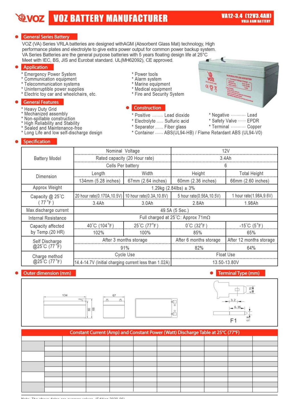 Voz Baterai VRLA 12V 3.4 Ah | Baterai Aki Voz 12V 4