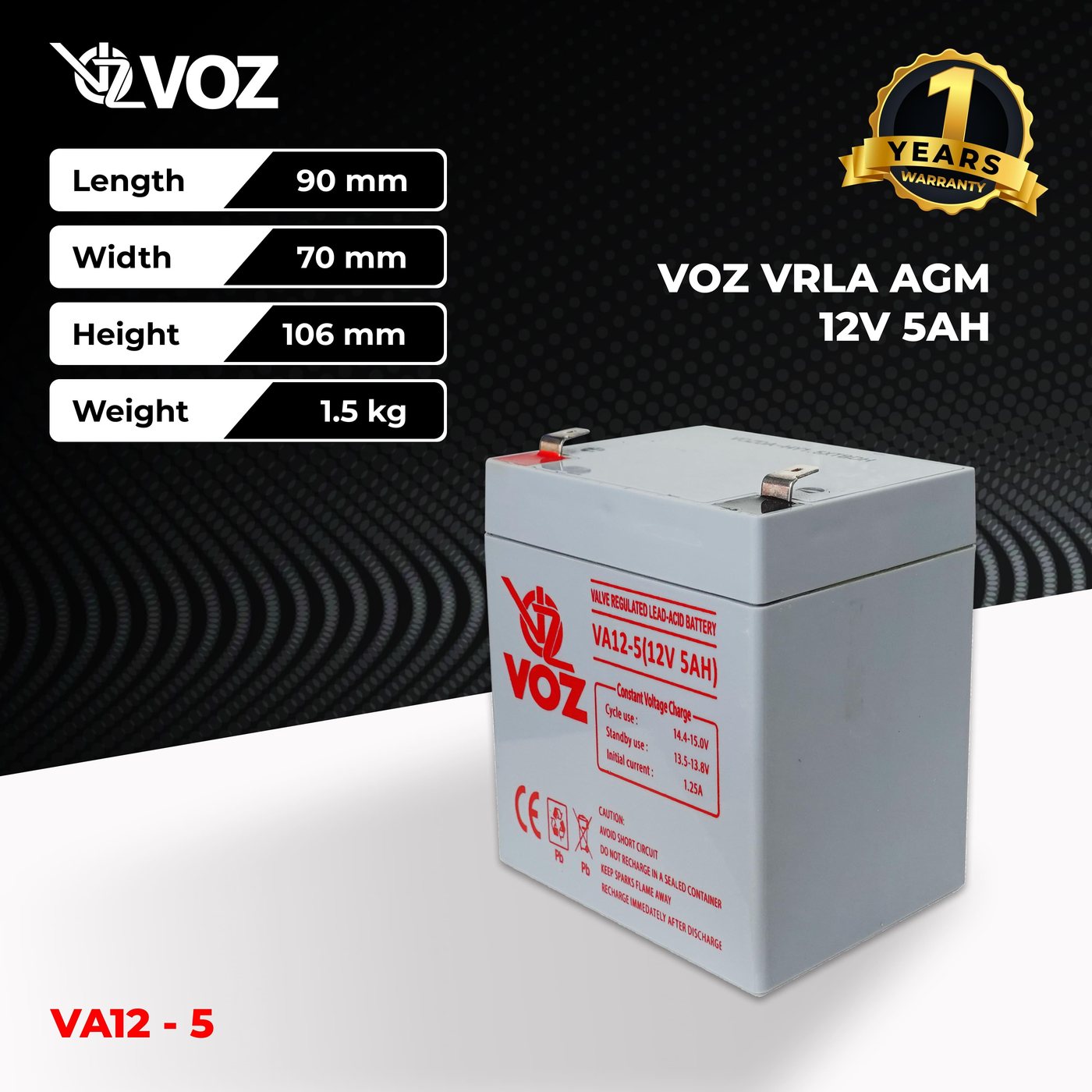 Voz Baterai VRLA 12V 5 Ah | Baterai Aki UPS | Baterai Voz 2