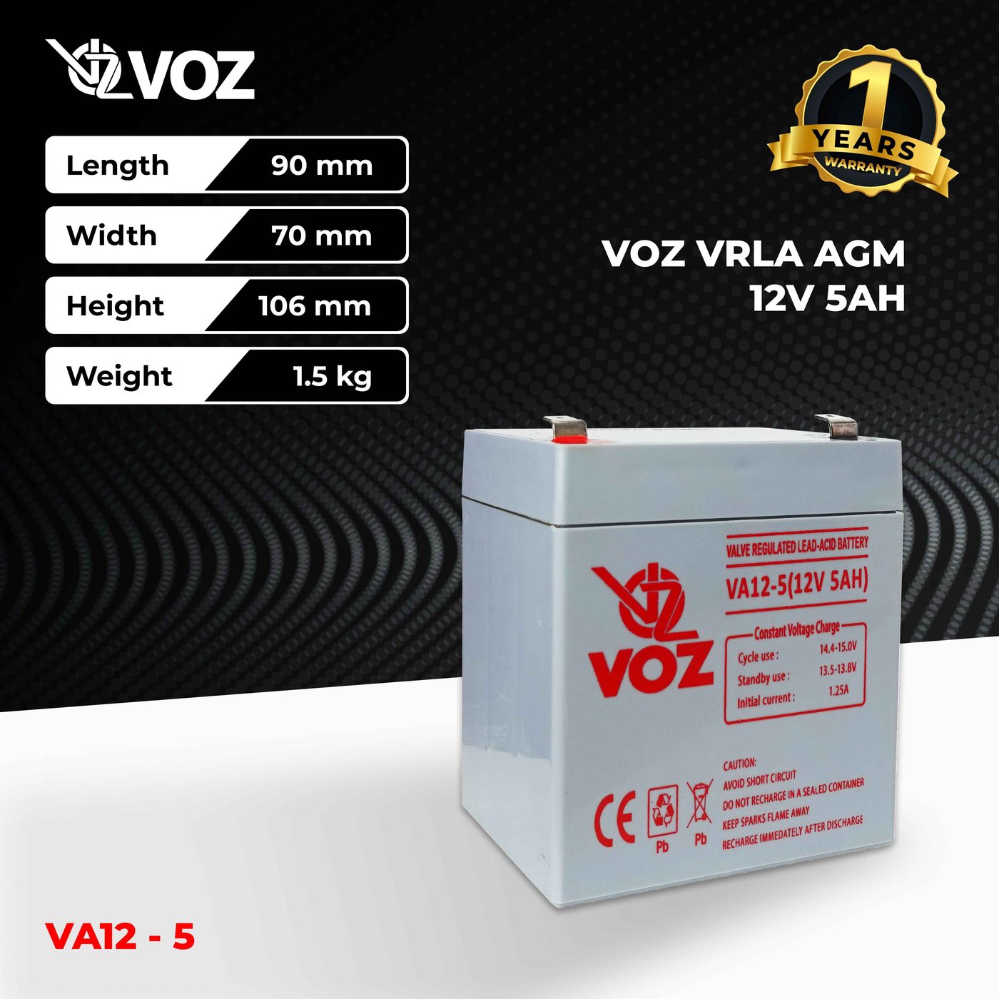 Voz Baterai VRLA 12V 5 Ah | Baterai Aki UPS | Baterai Voz 3