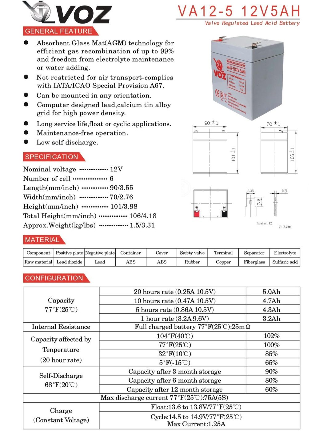 Voz Baterai VRLA 12V 5 Ah | Baterai Aki UPS | Baterai Voz 4