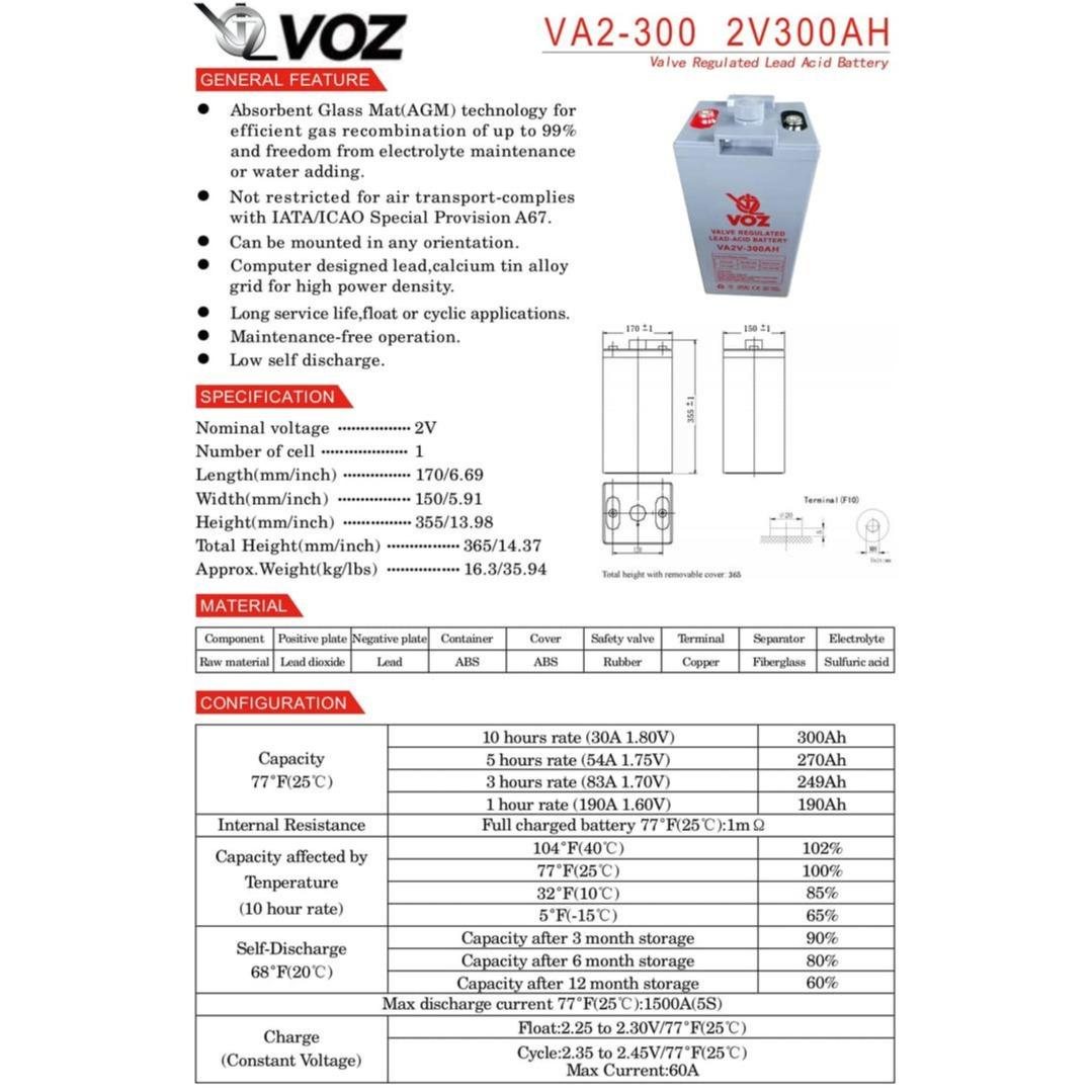 Voz Baterai VRLA 2V 300 Ah| Baterai UPS | Baterai Solar Cell 6