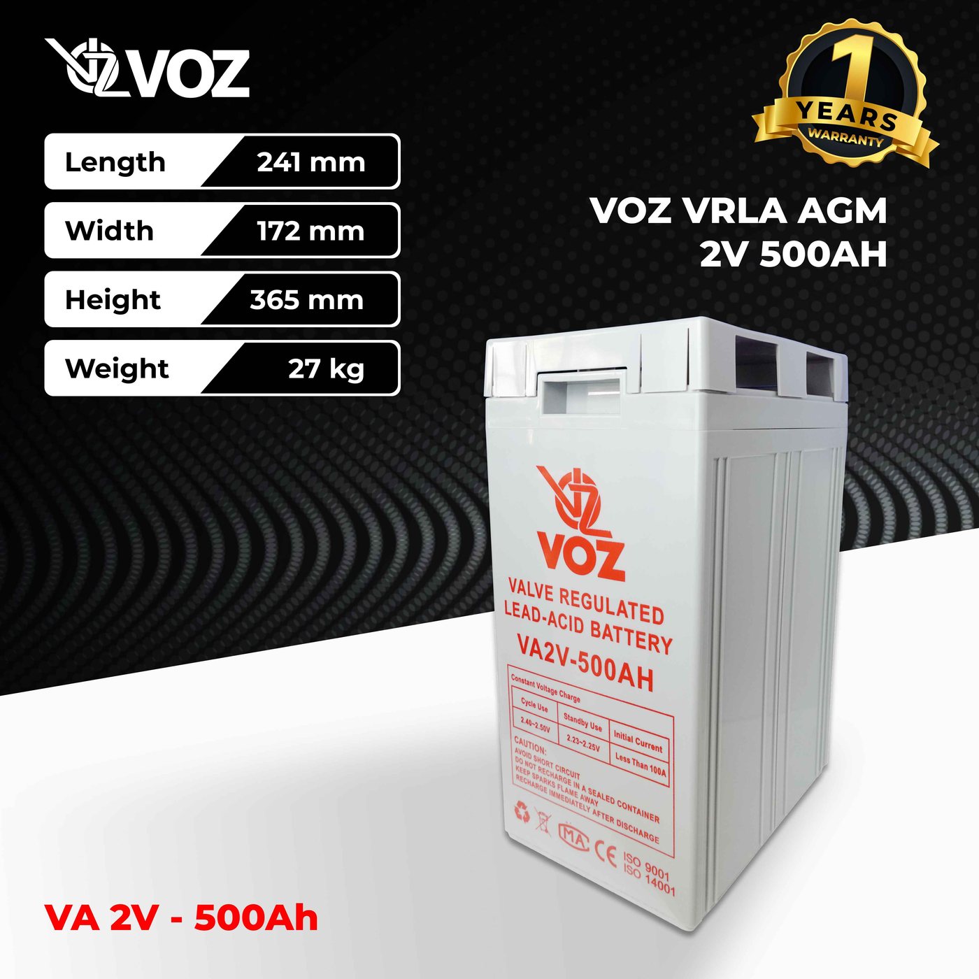 Voz Baterai VRLA 2V 500 Ah| Baterai UPS | Baterai Solar Cell