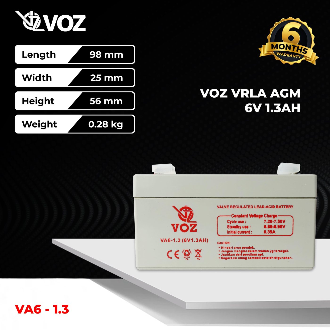 Voz Baterai VRLA 6V 1.3 Ah | Baterai Timbangan Digital 2