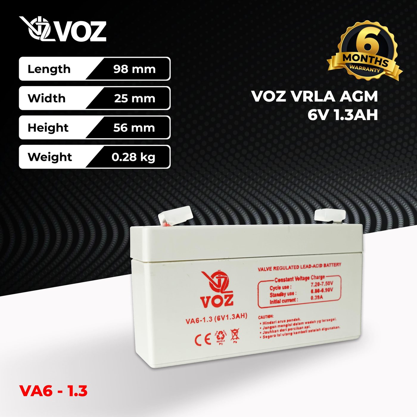 Voz Baterai VRLA 6V 1.3 Ah | Baterai Timbangan Digital 3