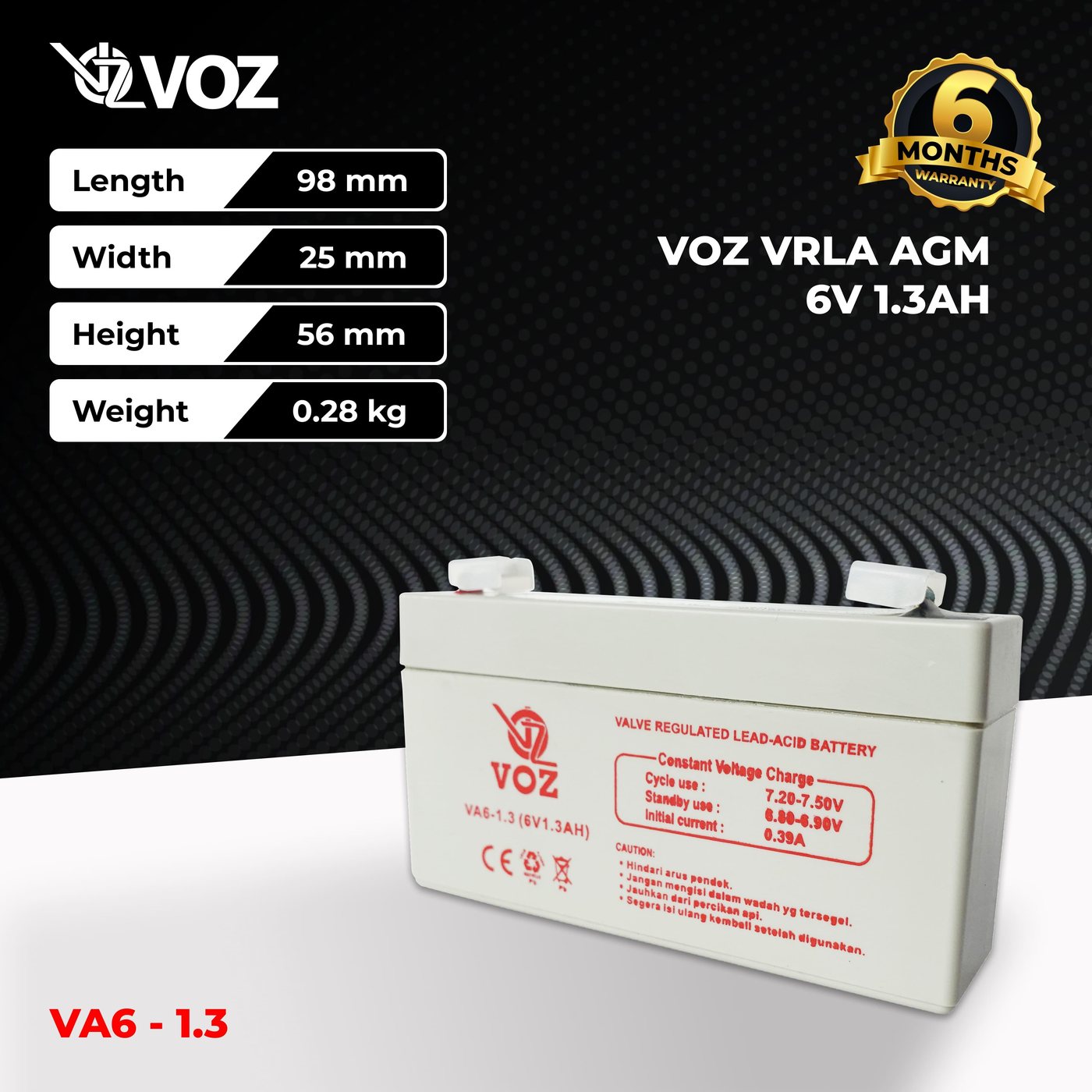 Voz Baterai VRLA 6V 1.3 Ah | Baterai Timbangan Digital 4