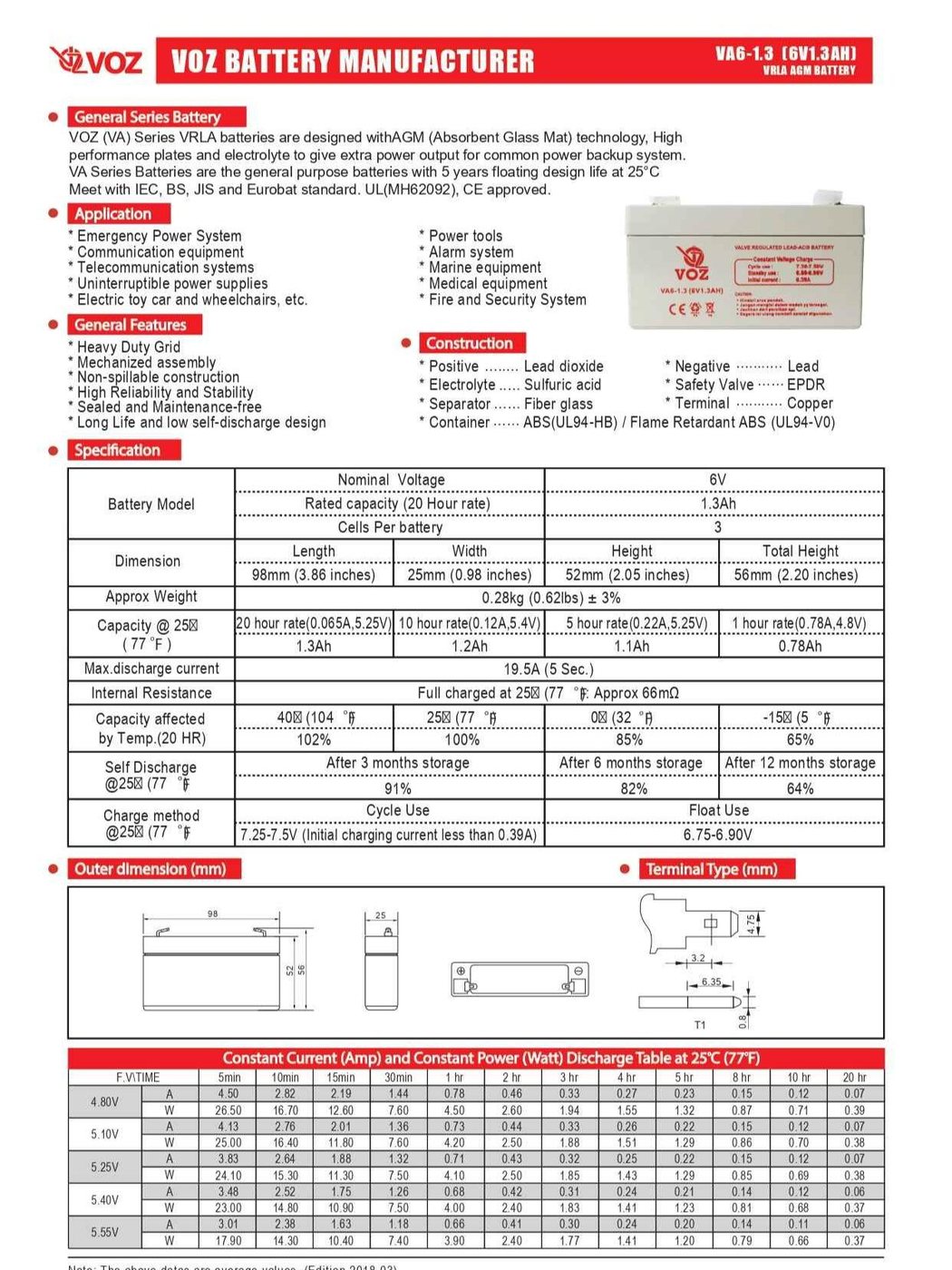 Voz Baterai VRLA 6V 1.3 Ah | Baterai Timbangan Digital 5