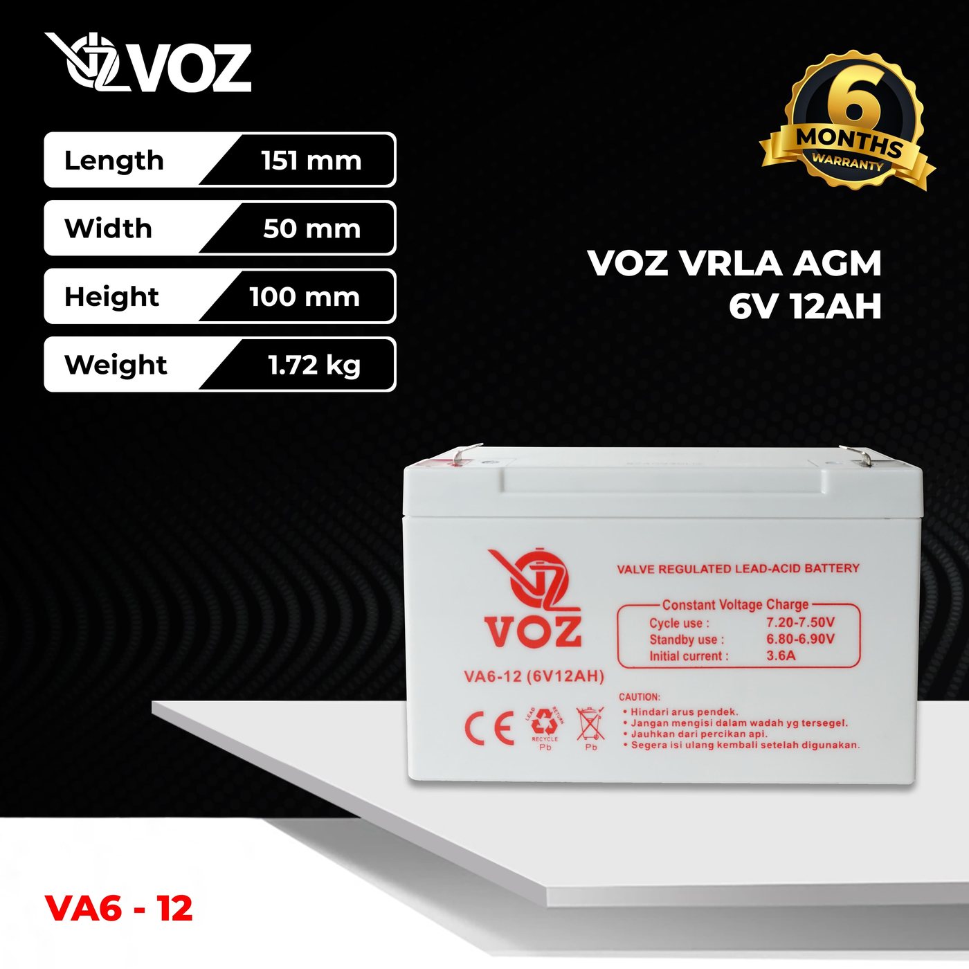 Voz Baterai VRLA 6V 12 Ah | Baterai Mainan Aki