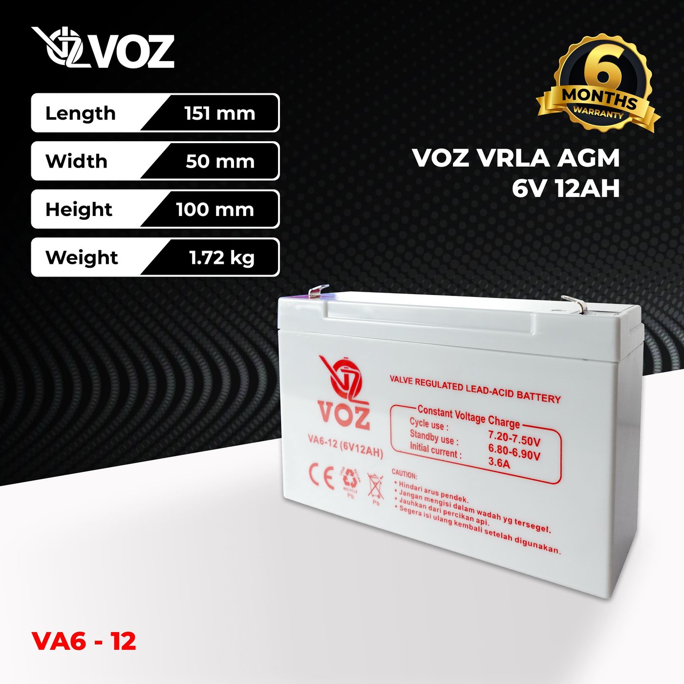 Voz Baterai VRLA 6V 12 Ah | Baterai Mainan Aki 2