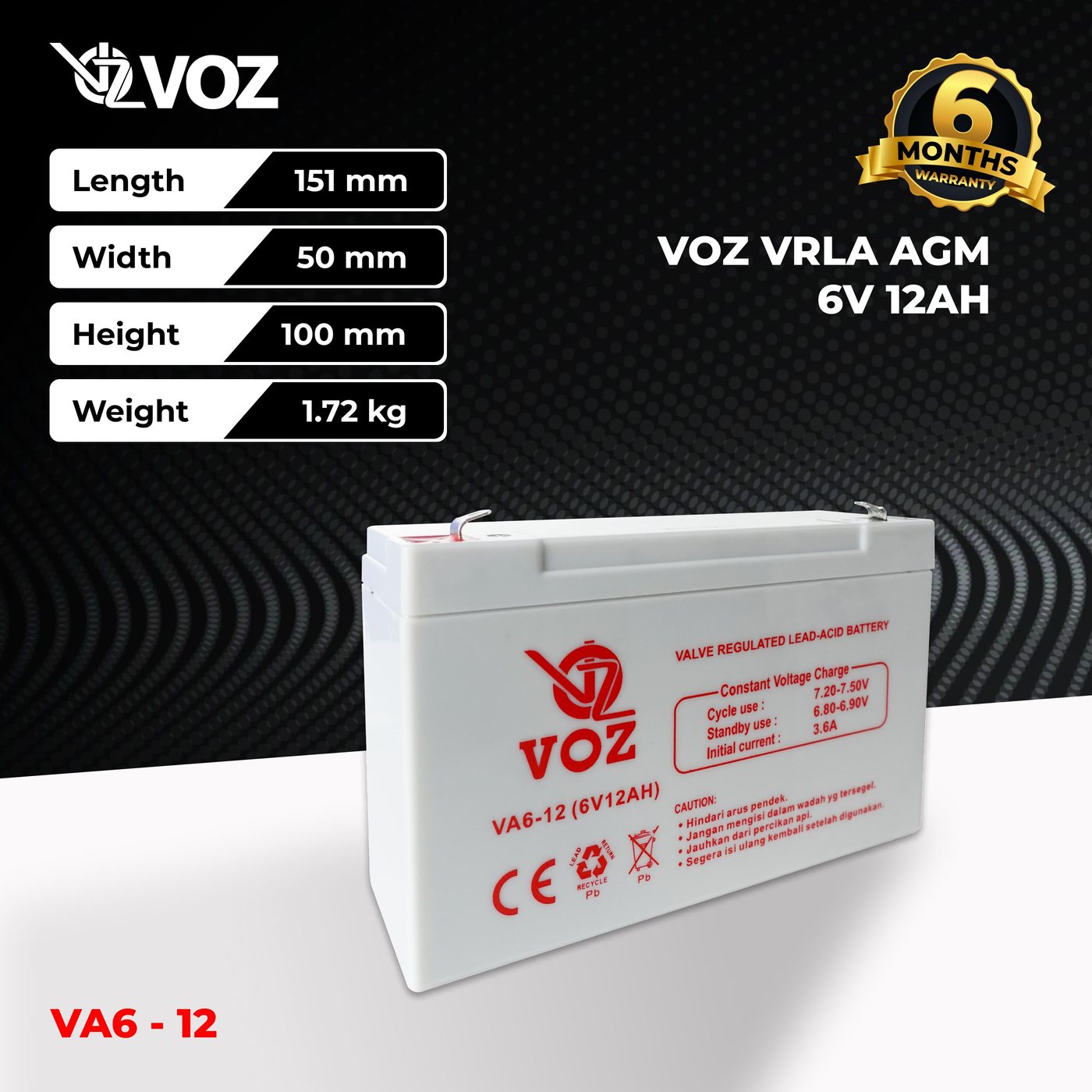 Voz Baterai VRLA 6V 12 Ah | Baterai Mainan Aki 3