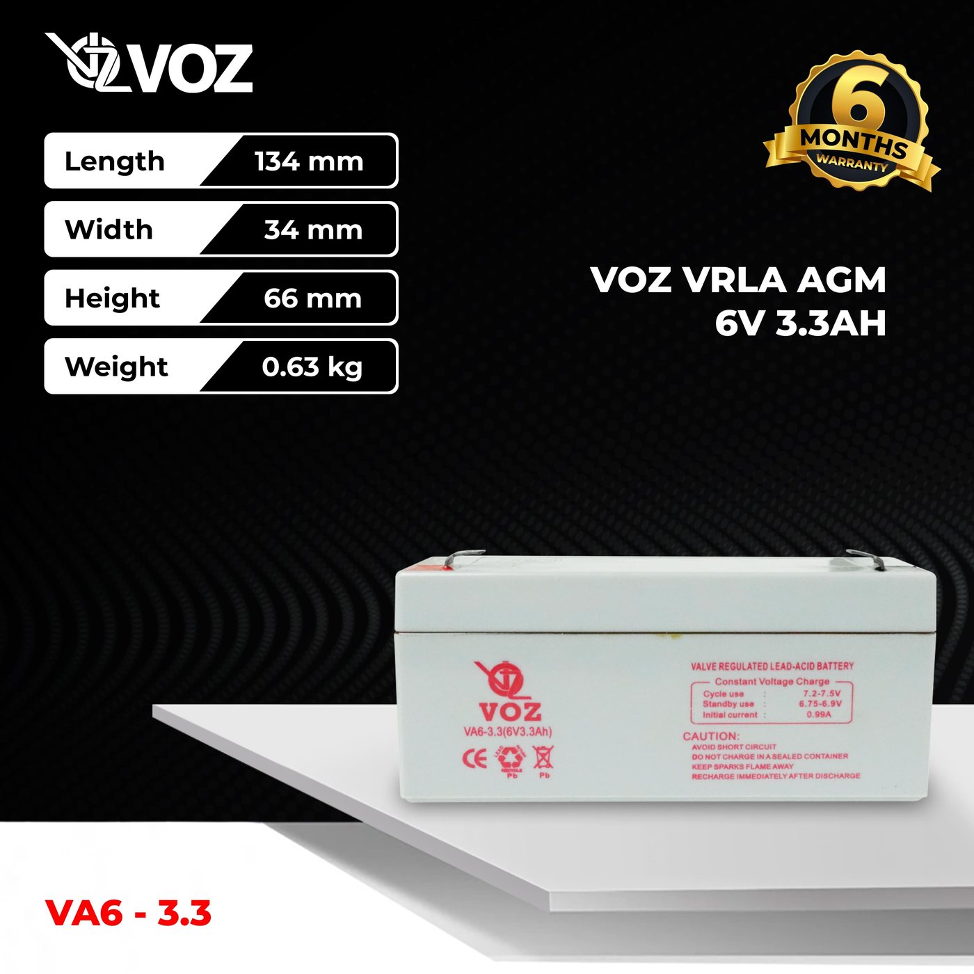 Voz Baterai VRLA 6V 3.3 Ah | Baterai Timbangan Digital