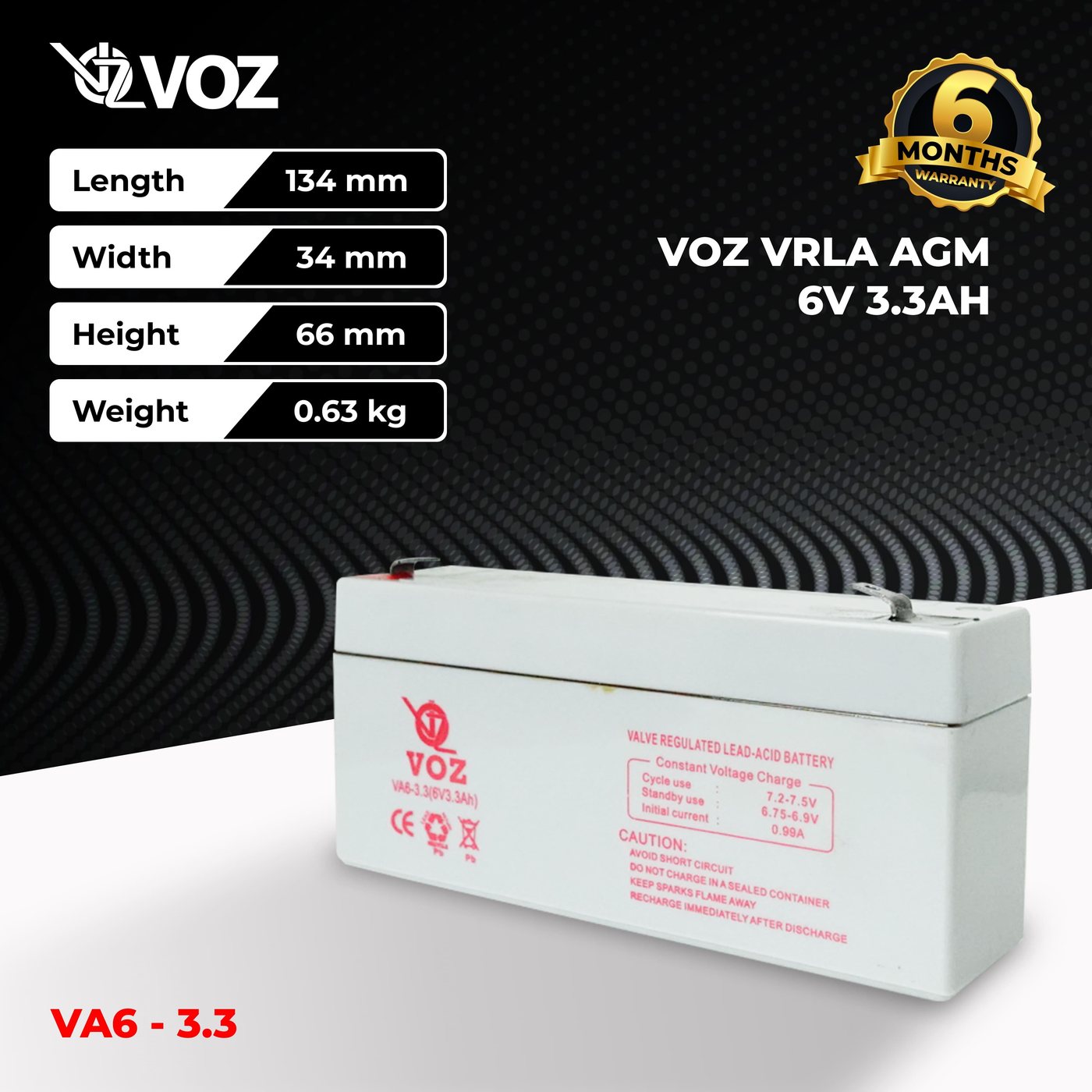 Voz Baterai VRLA 6V 3.3 Ah | Baterai Timbangan Digital 2