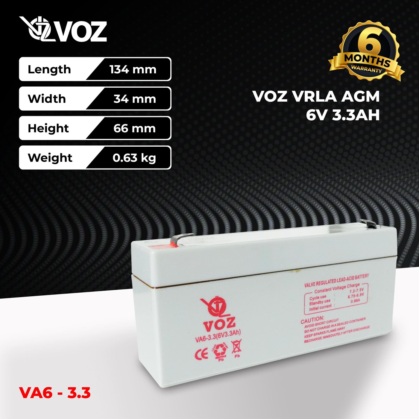 Voz Baterai VRLA 6V 3.3 Ah | Baterai Timbangan Digital 3