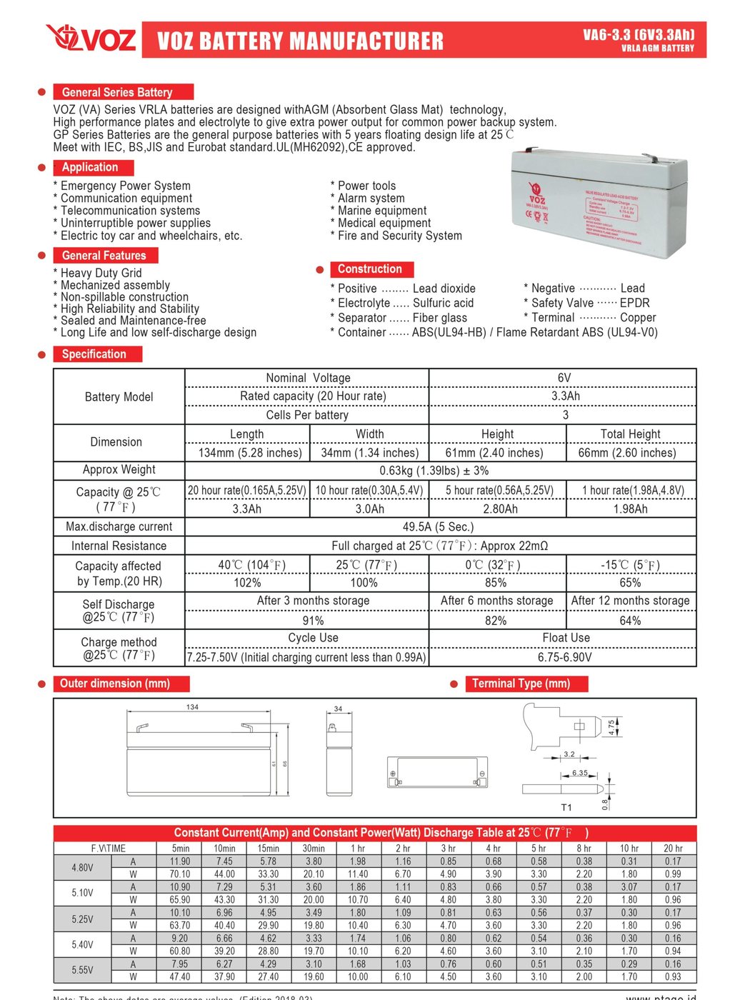 Voz Baterai VRLA 6V 3.3 Ah | Baterai Timbangan Digital 4