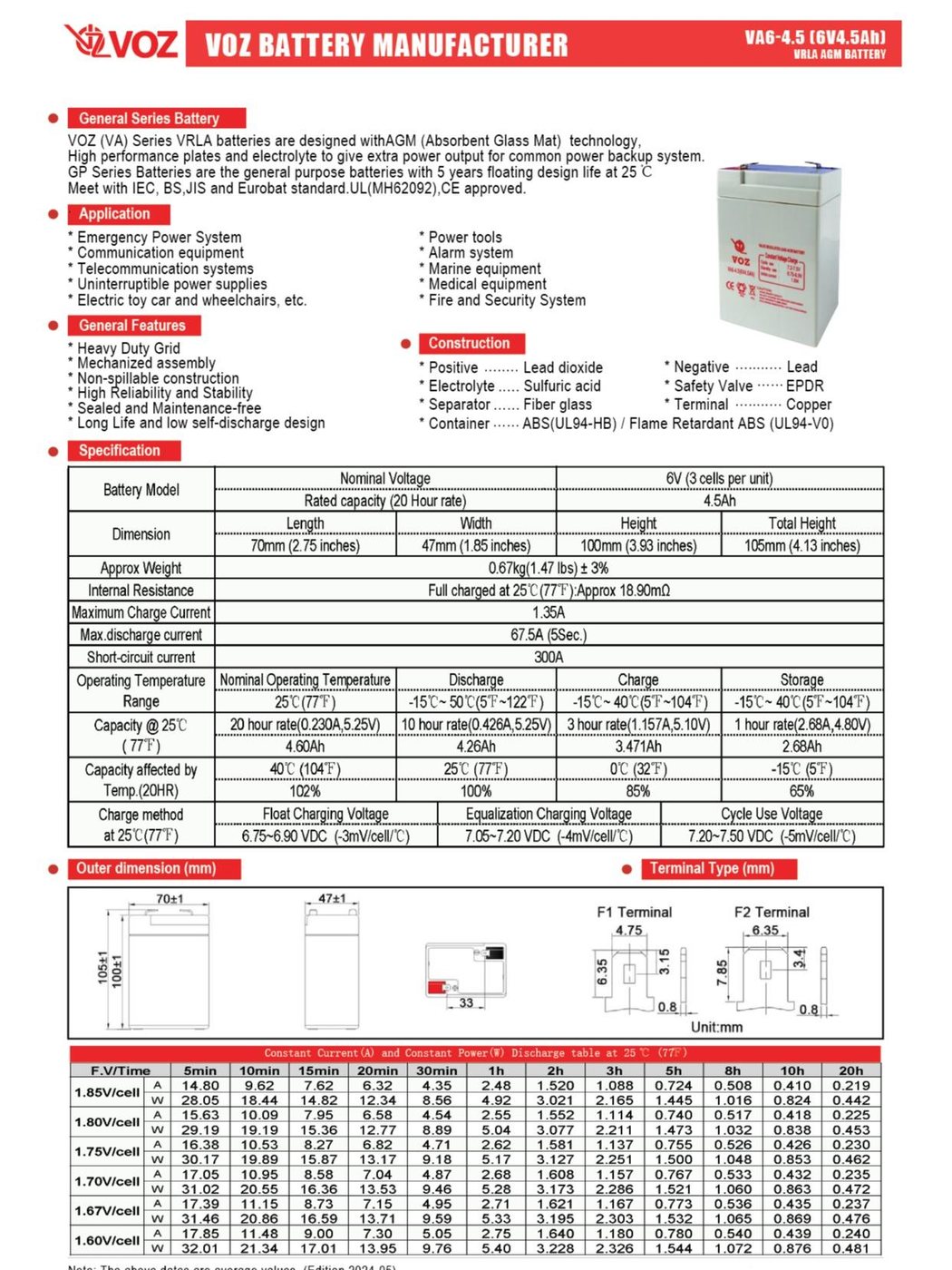 Voz Baterai VRLA 6V 4.5 Ah |Baterai Timbangan |Baterai Lampu Emergency 4