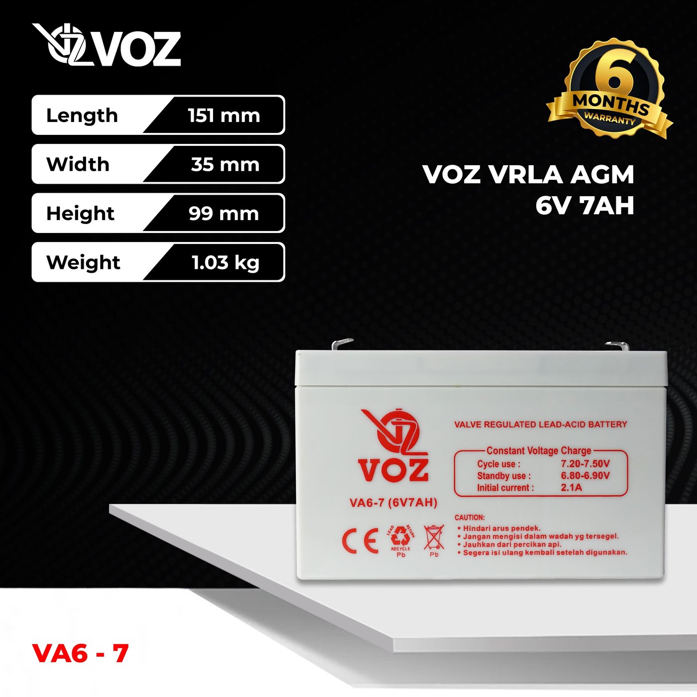 Voz Baterai VRLA 6V 7 Ah |Baterai Mainan Aki