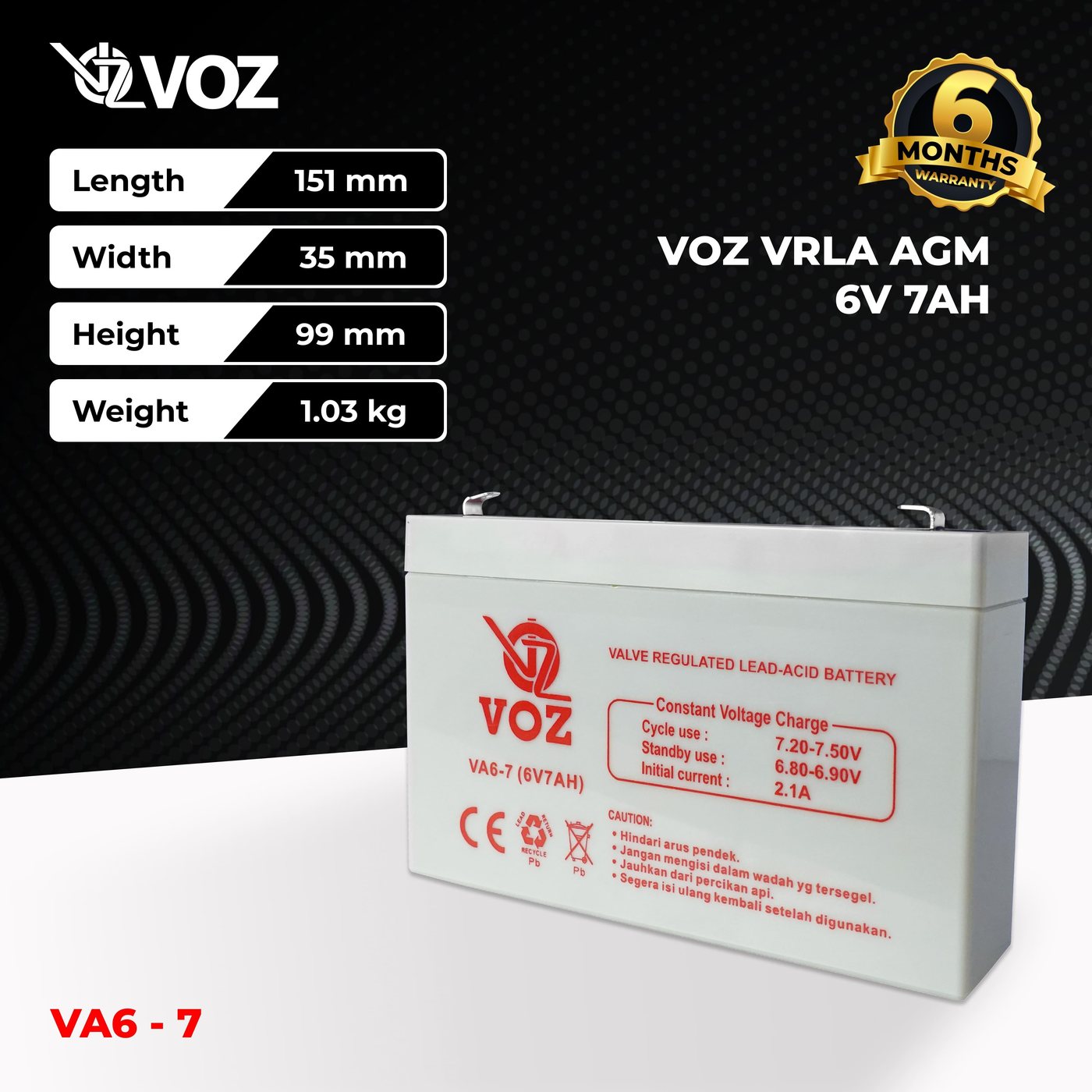 Voz Baterai VRLA 6V 7 Ah |Baterai Mainan Aki 3