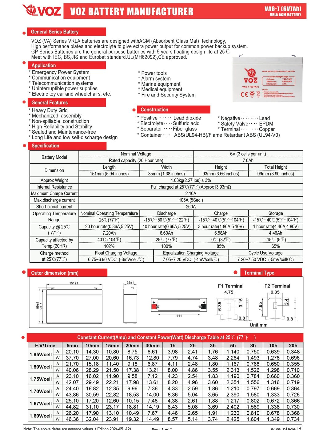 Voz Baterai VRLA 6V 7 Ah |Baterai Mainan Aki 4
