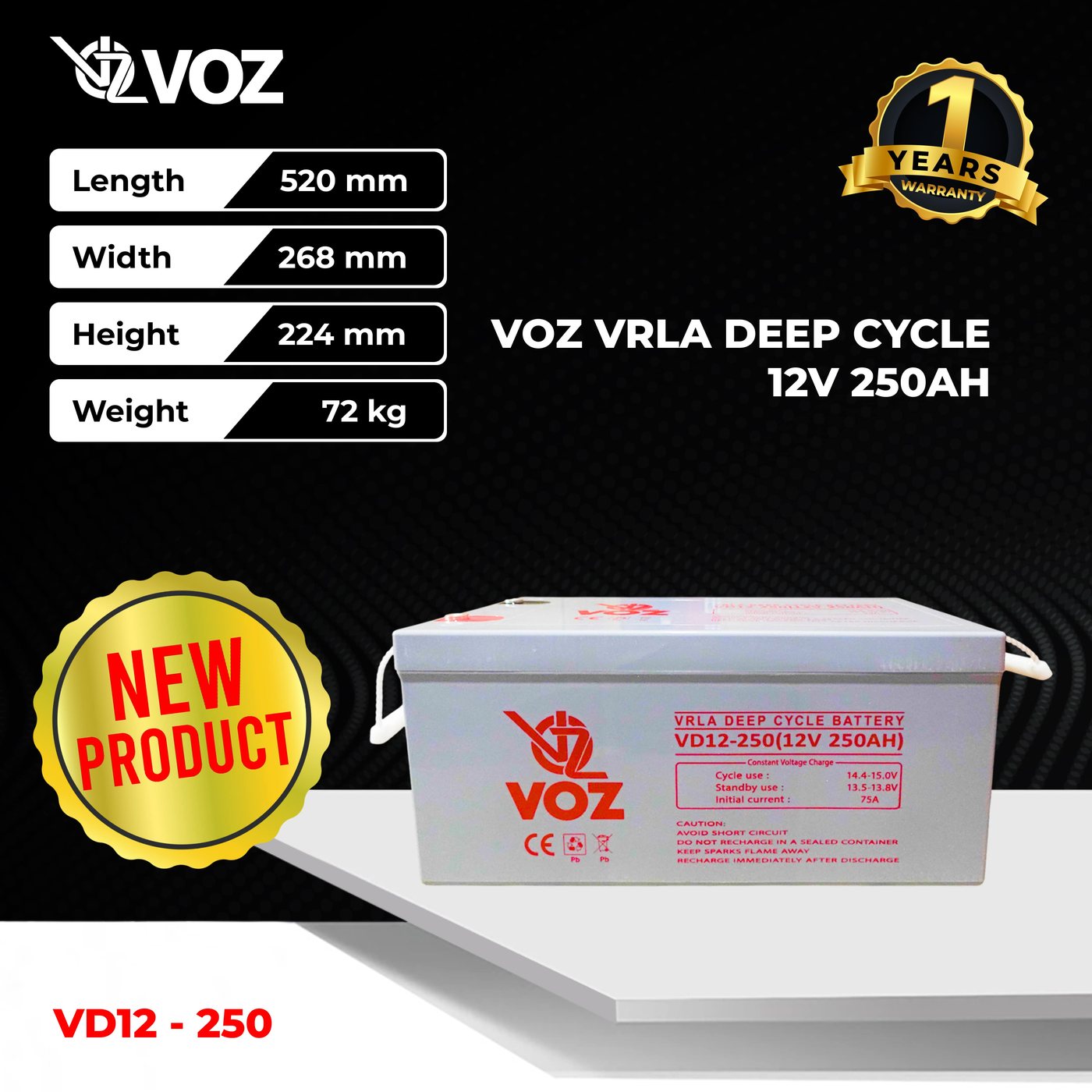 VOZ Battery VRLA Deep Cycle 12V 250Ah | Battery Solar Panel
