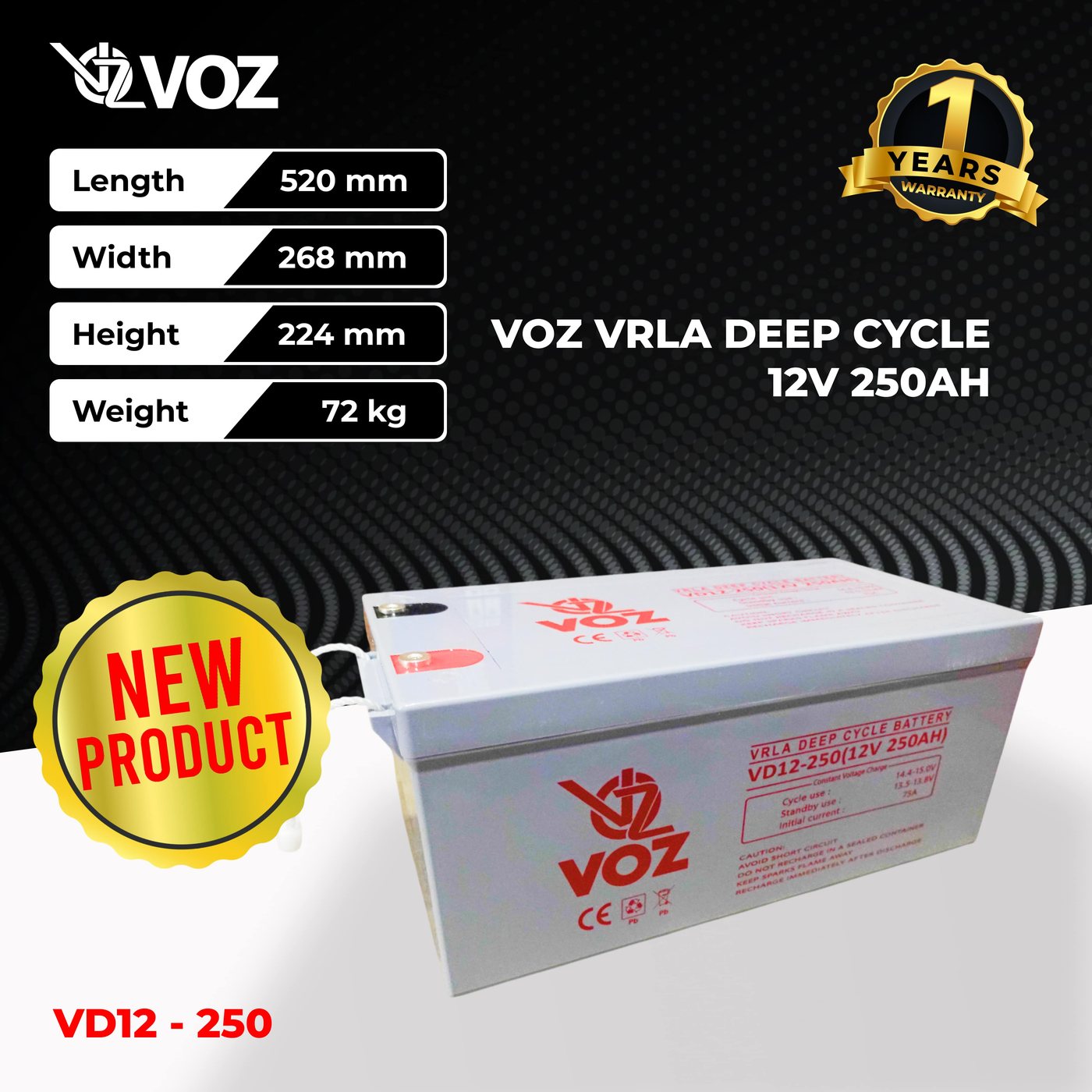 VOZ Battery VRLA Deep Cycle 12V 250Ah | Battery Solar Panel 2