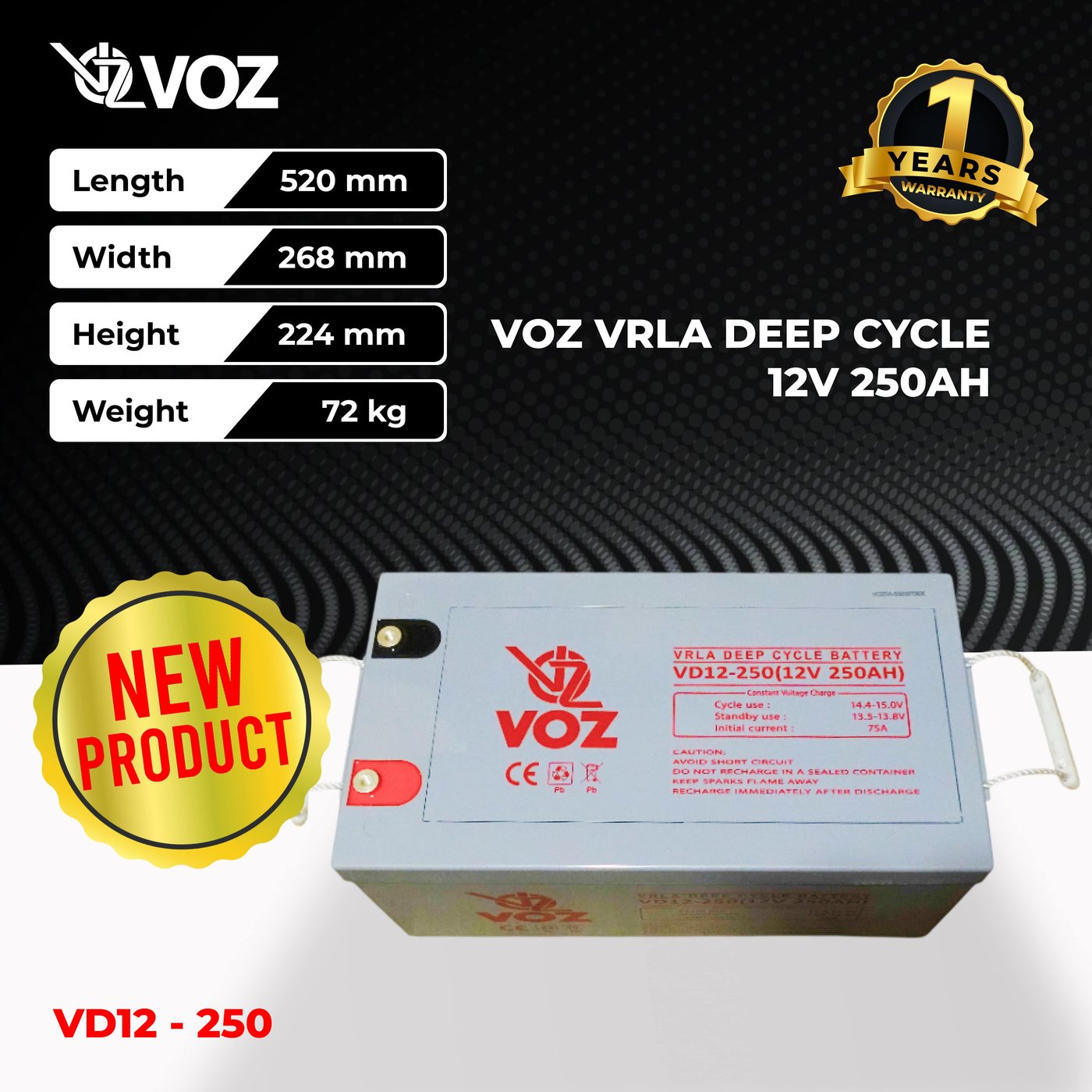 VOZ Battery VRLA Deep Cycle 12V 250Ah | Battery Solar Panel 3