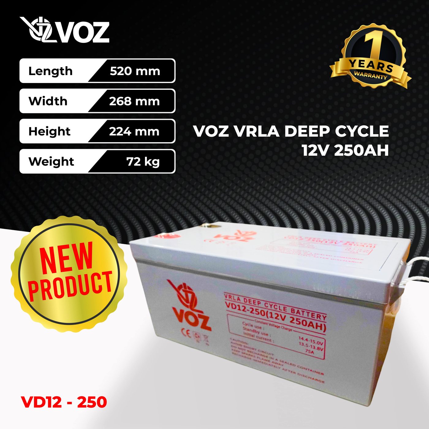 VOZ Battery VRLA Deep Cycle 12V 250Ah | Battery Solar Panel 4