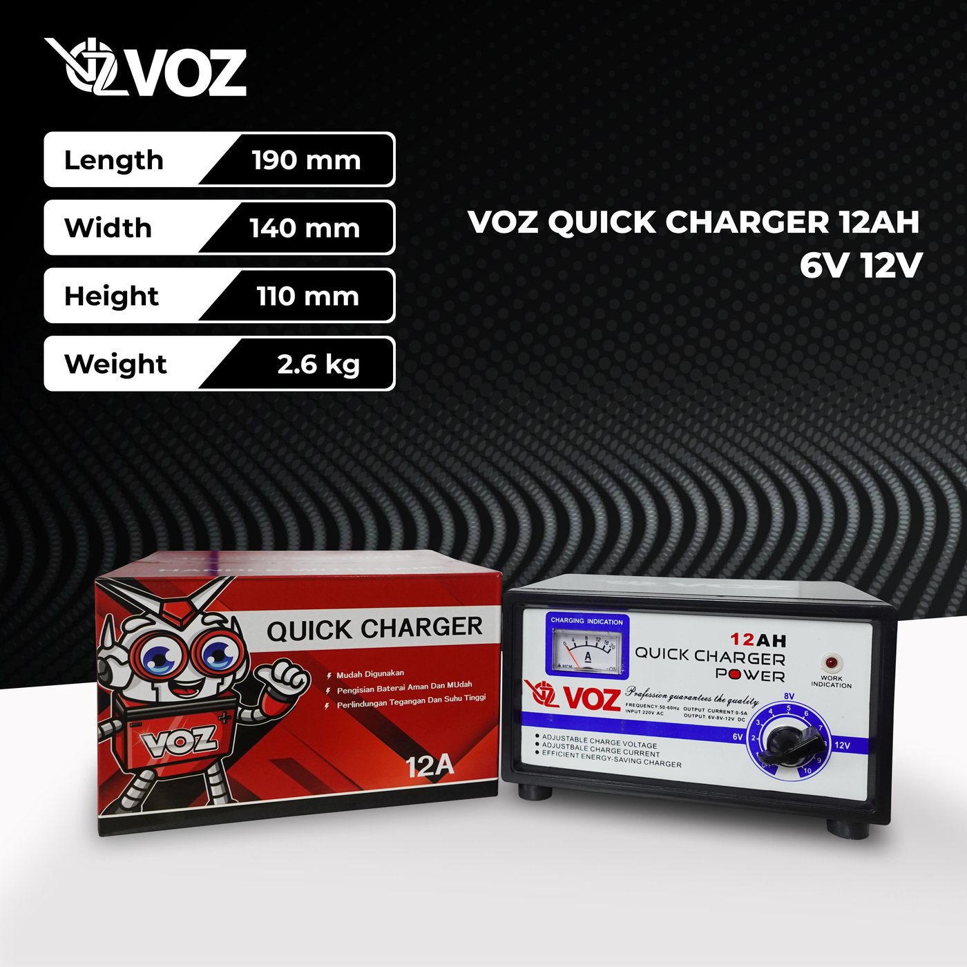 Voz Charger Aki 12A | Charger Aki Motor | Charger Aki 2