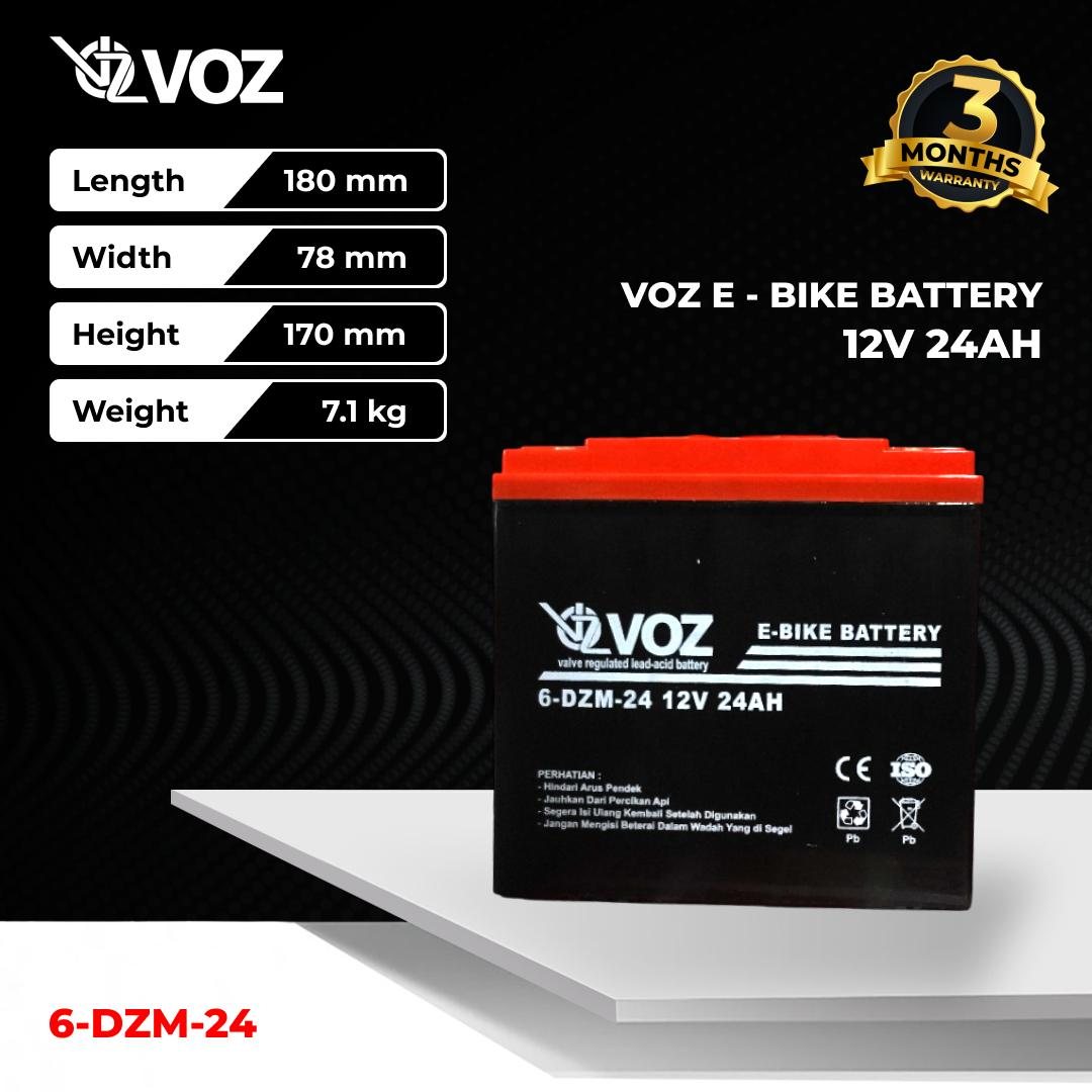 Voz E-Bike Baterai 12V 24 Ah - Battery Sepeda Listrik 12V 24Ah