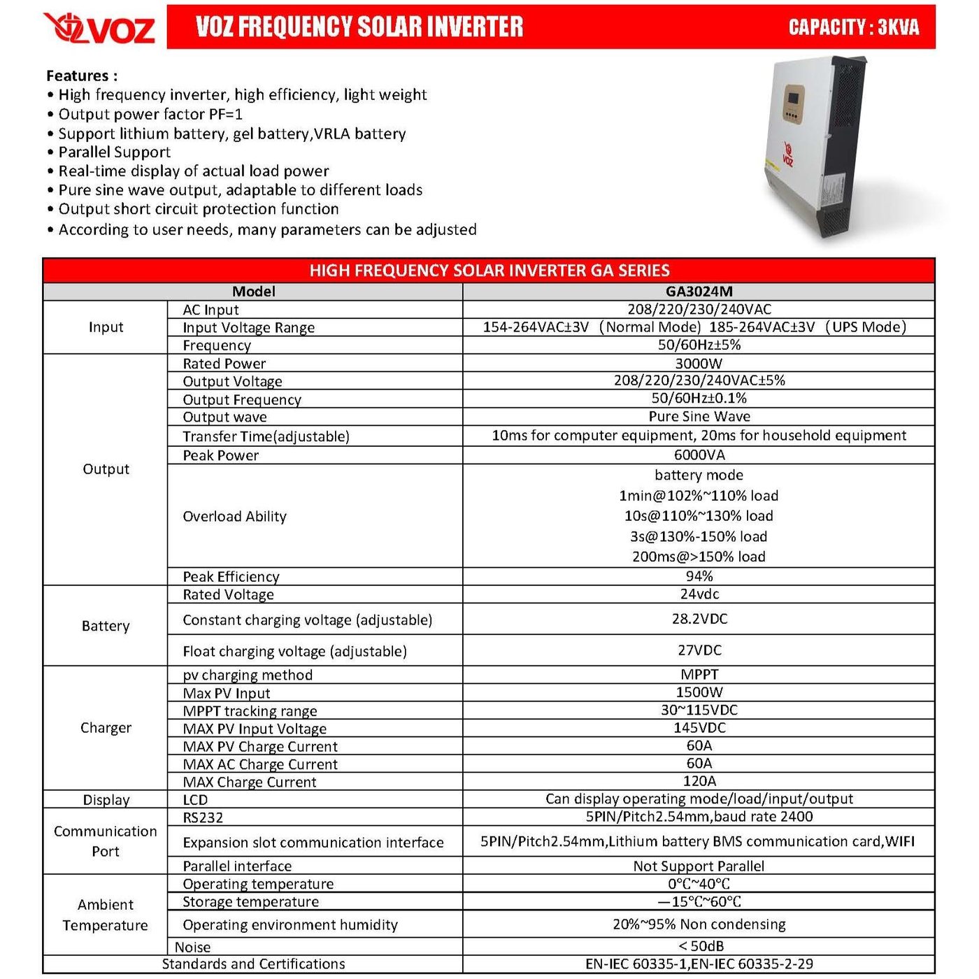 Voz Hybrid Solar Inverter 3KVA - 3000W - Panel Surya 5