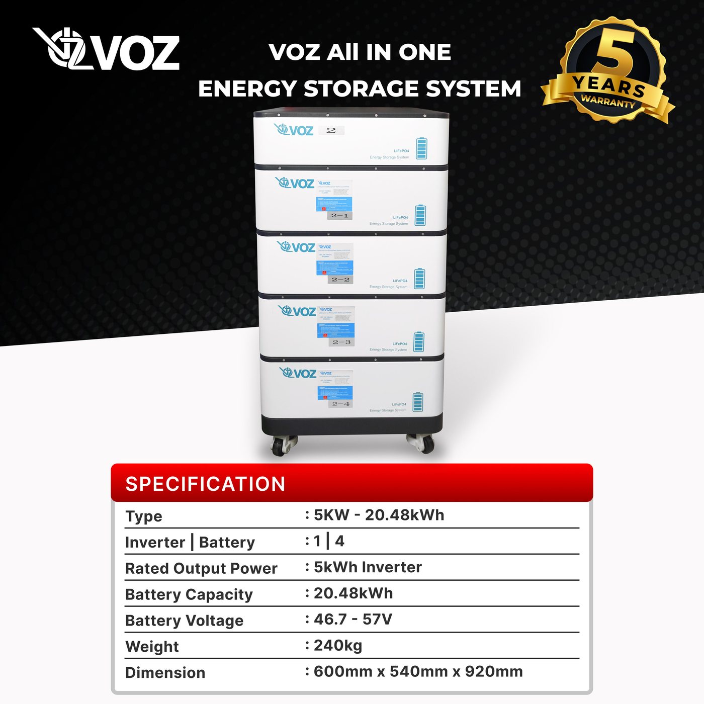 Voz LifePO4 All In One Energy Storage System 5KW Inverter + 20.48kWh 2
