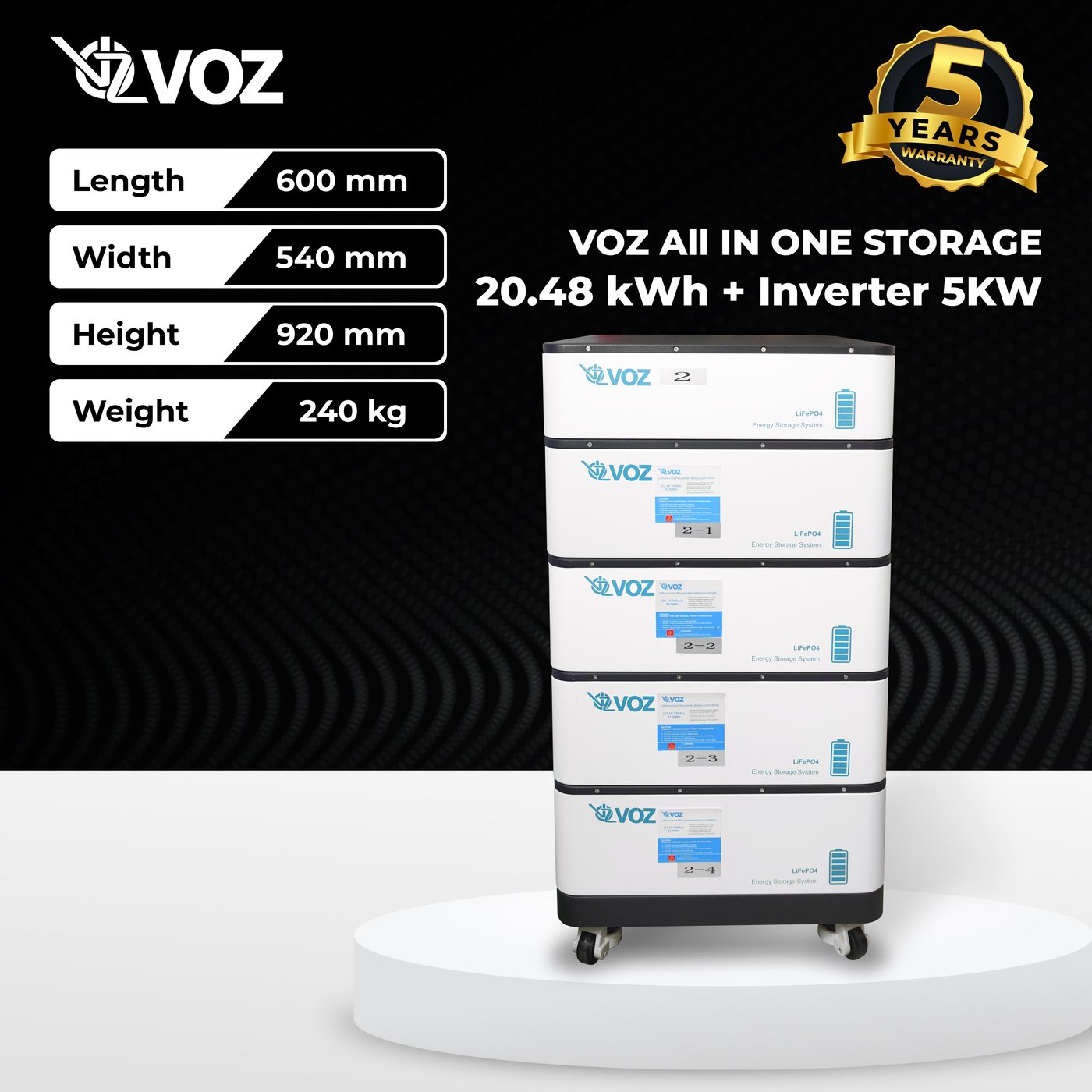 Voz LifePO4 All In One Energy Storage System 5KW Inverter + 20.48kWh 3