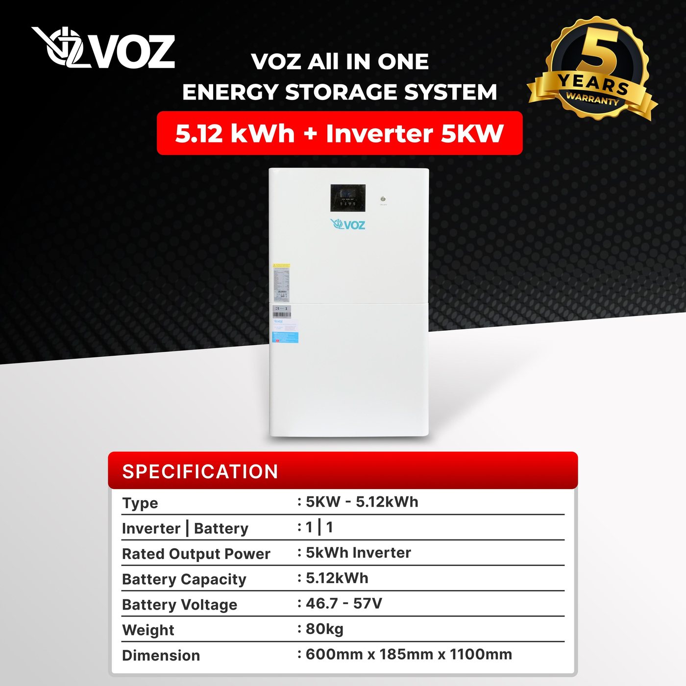 Voz LifePO4 All In One Energy Storage System 5KW Inverter + 5.12kWh 4