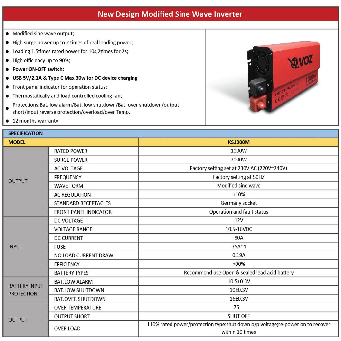 VOZ MODIFIED SINE WAVE INVERTER 1000W 5